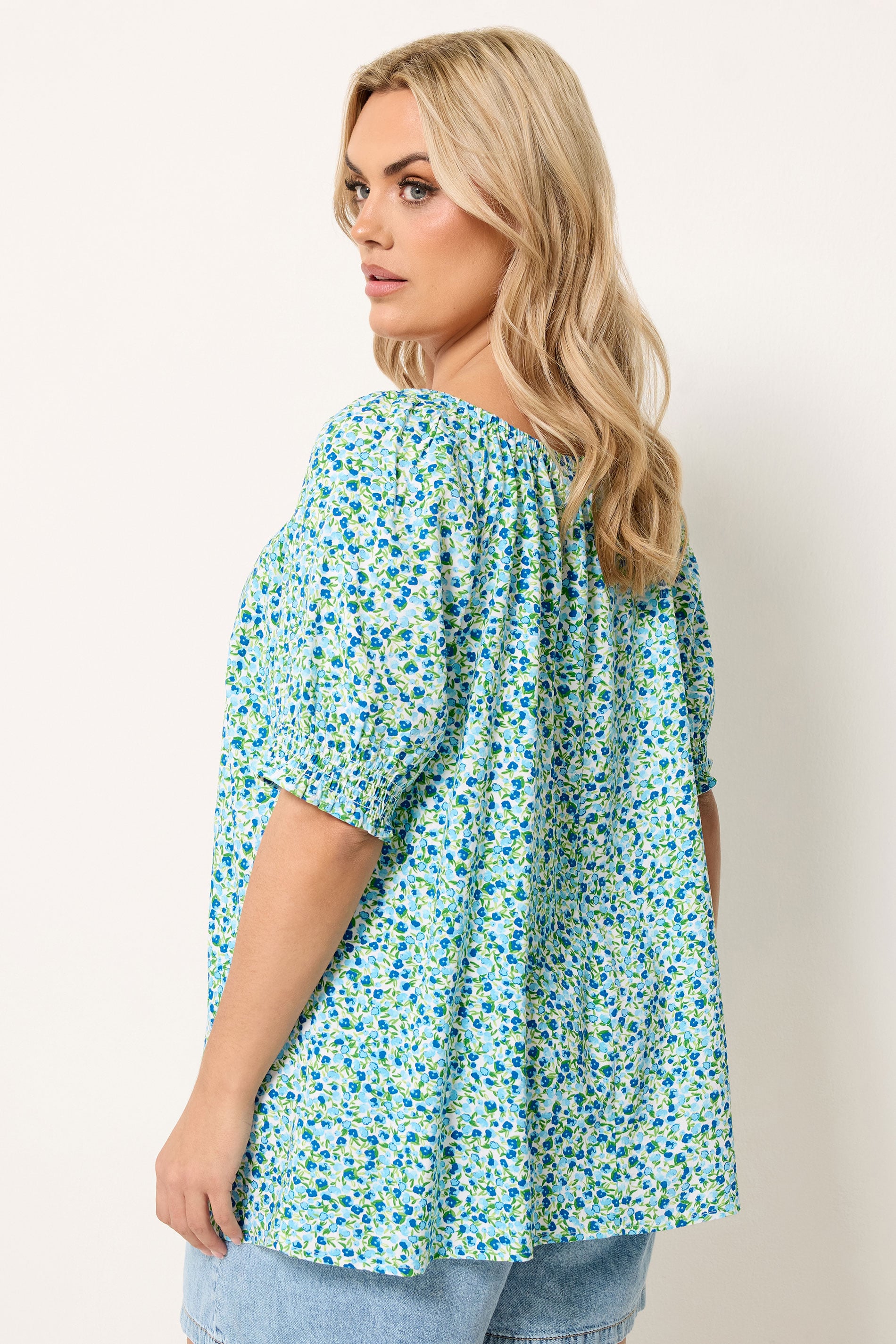 YOURS Plus Size Blue Ditsy Floral Top | Yours Clothing 2