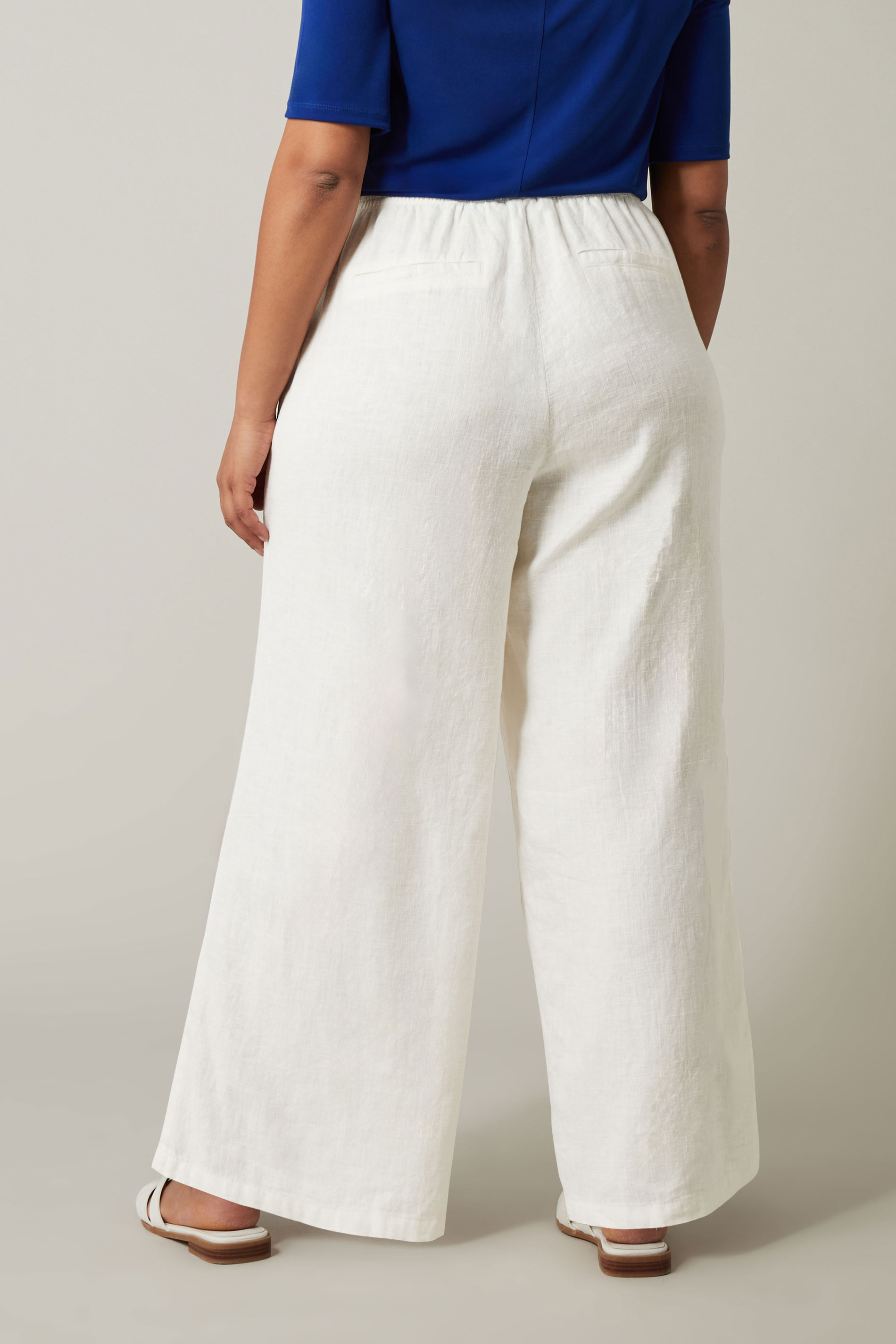 EVANS Plus Size White Linen Wide Leg Trousers | Evans