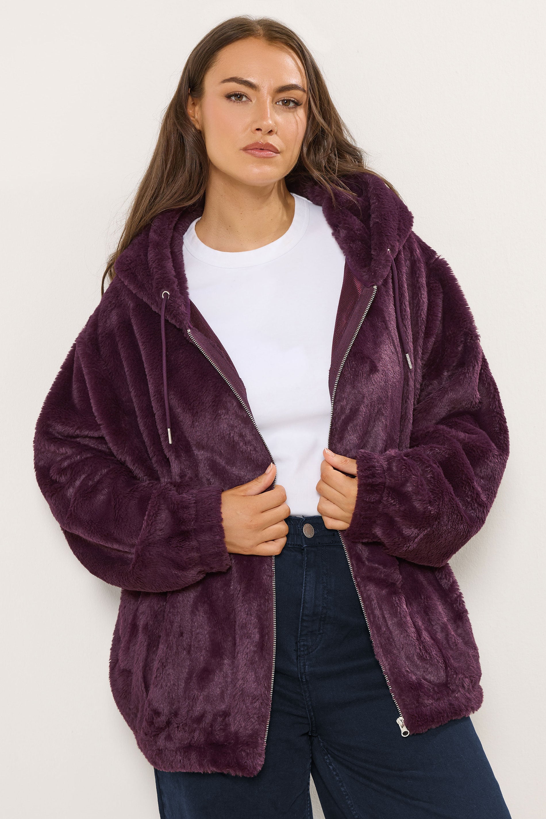 YOURS Plus Size Burgundy Red Faux Fur Hooded Jacket | Yours Clothing 3