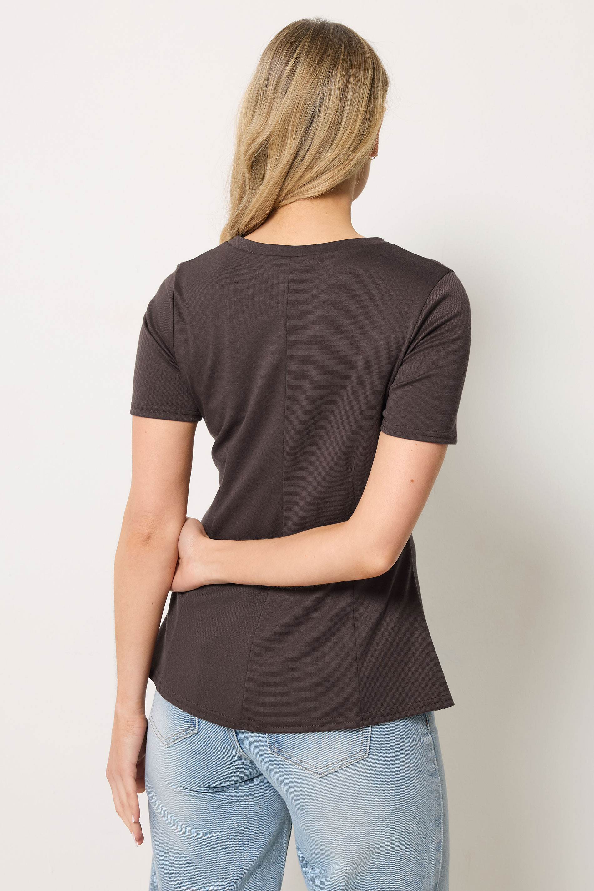LTS Tall Women's Chocolate Brown Seam Front Peplum Top | Long Tall Sally 2