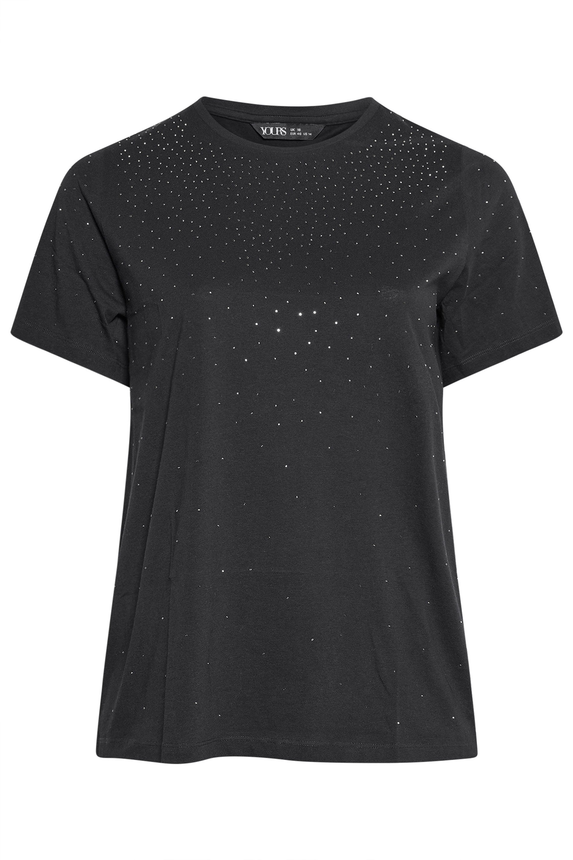 YOURS Plus Size Black Diamante Embellished T-Shirt | Yours Clothing 5
