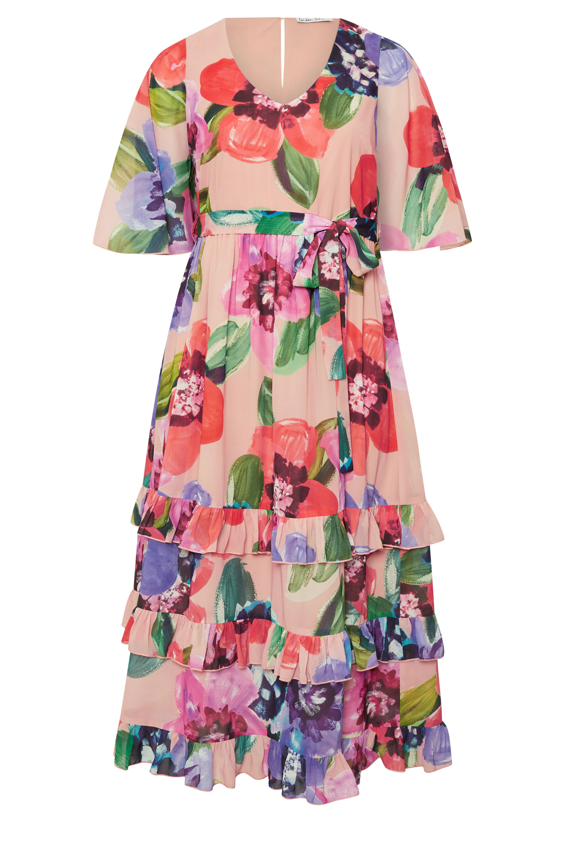 YOURS LONDON Plus Size Pink Floral Print Tiered Maxi Dress | Yours Clothing 6