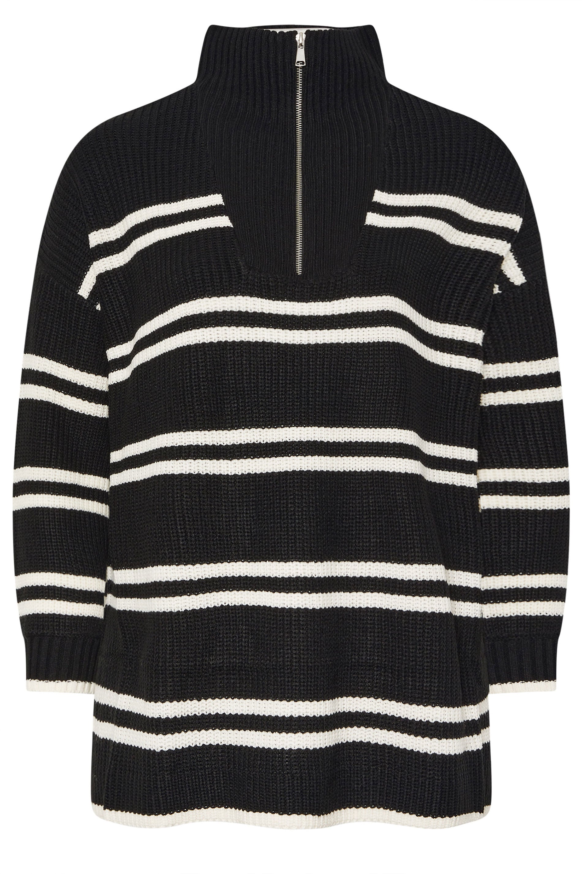 YOURS Plus Size Black Stripe Quarter Zip Jumper | Yours Clothing 6