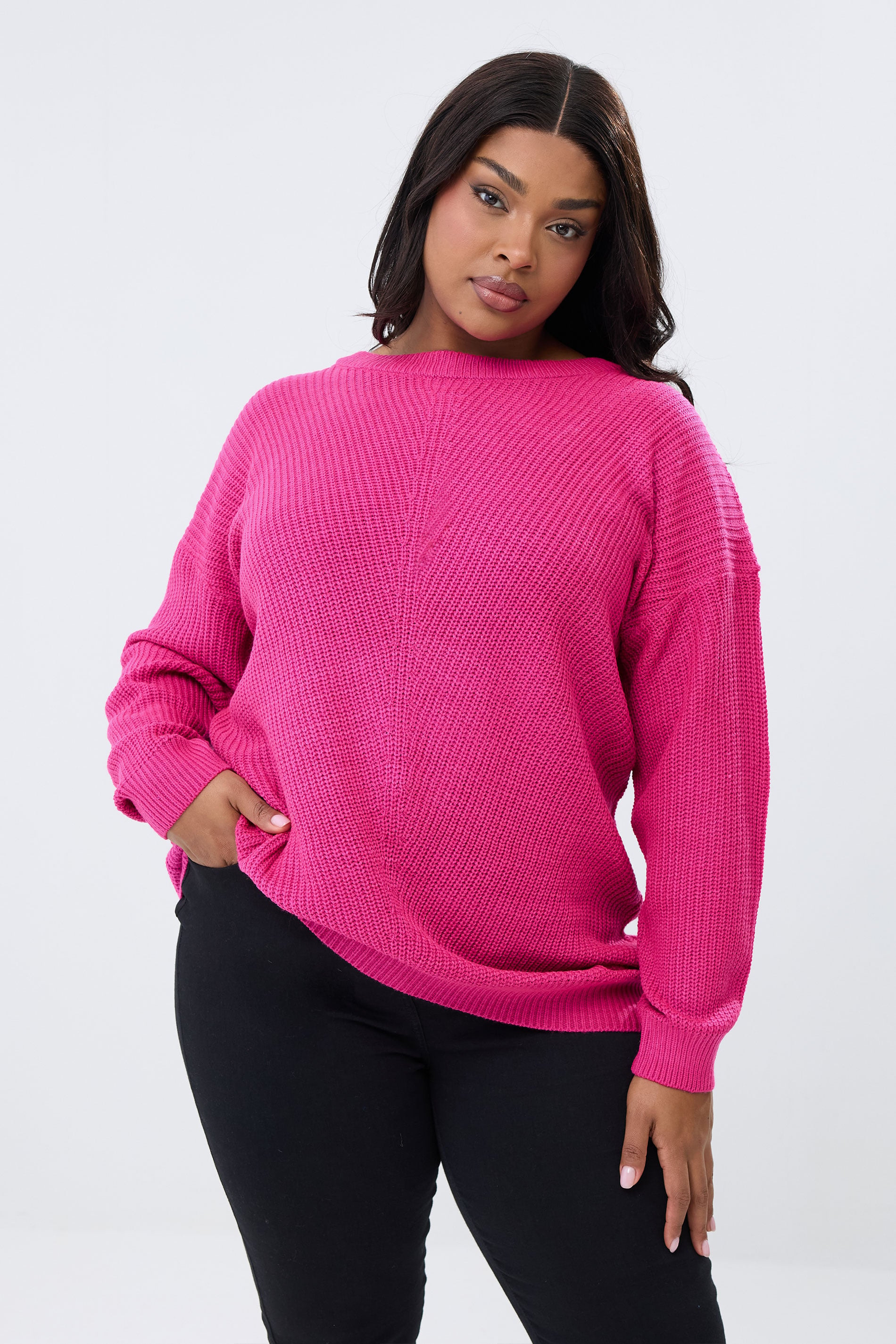 YOURS Plus Size Bright Pink Essential Knitted Jumper | Yours Clothing 3