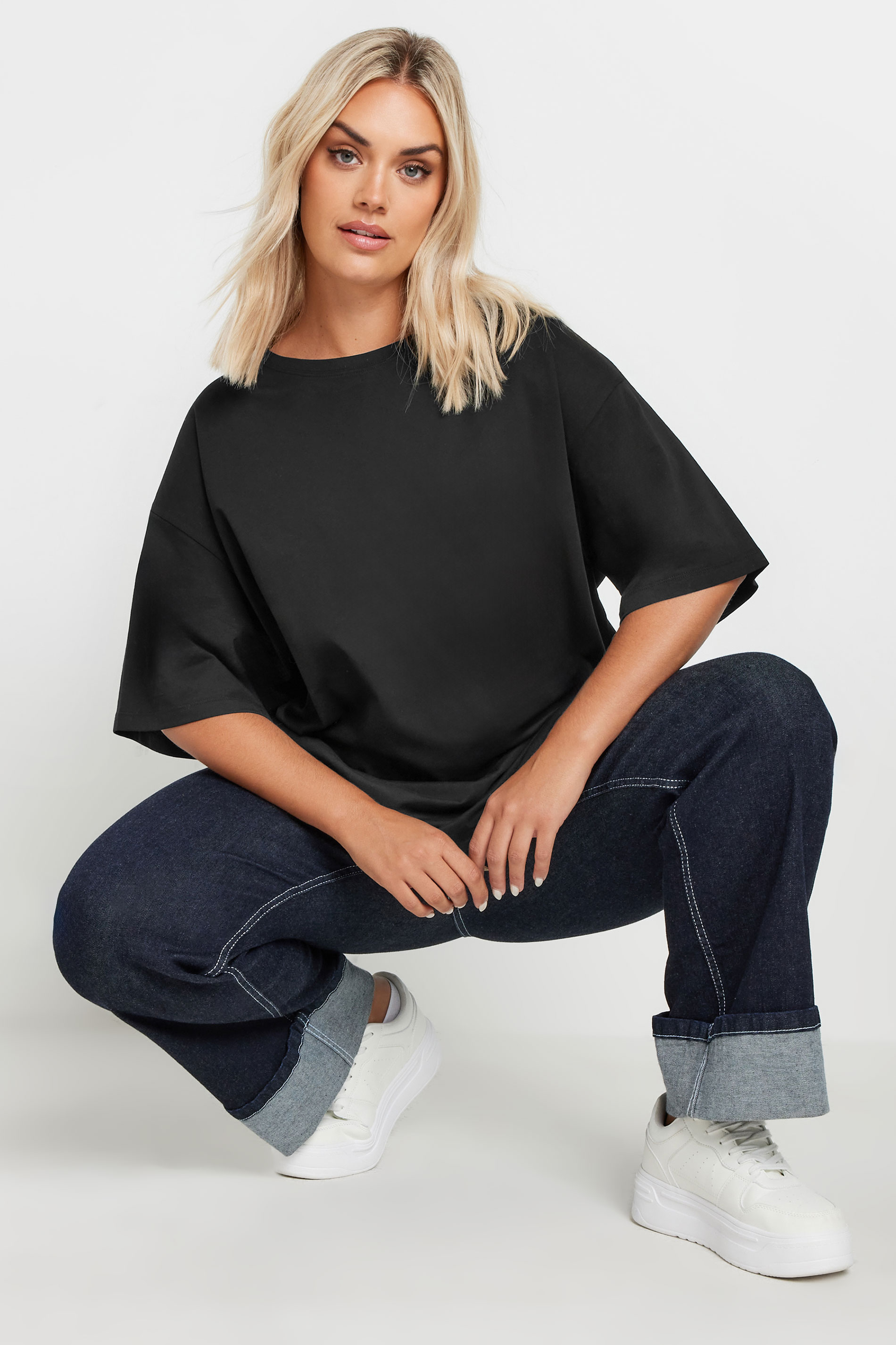 YOURS Plus Size Black Relaxed Longline T-Shirt | Yours Clothing 1