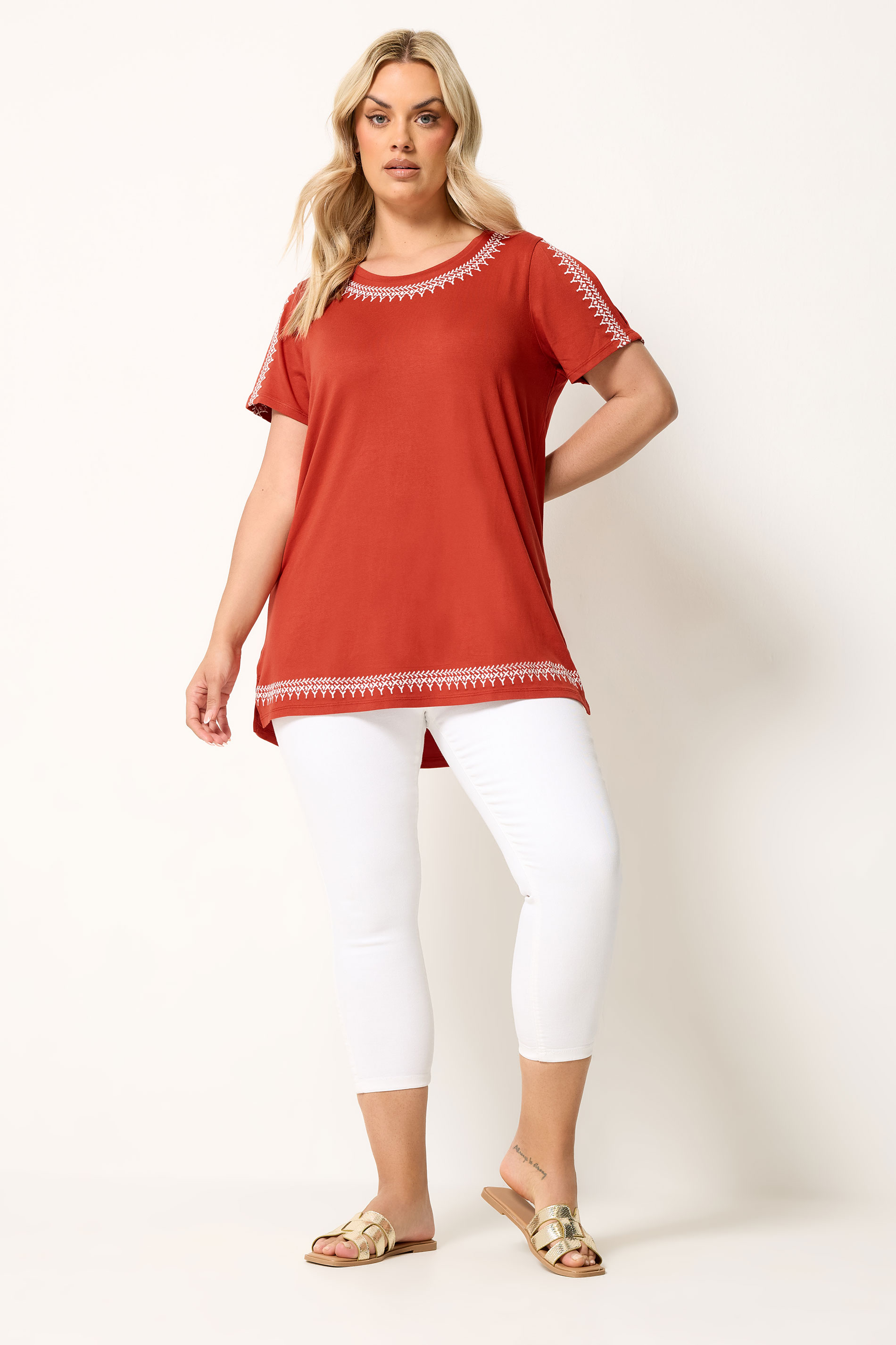 YOURS Plus Size Orange Embroidered Cold Shoulder Top | Yours Clothing 1