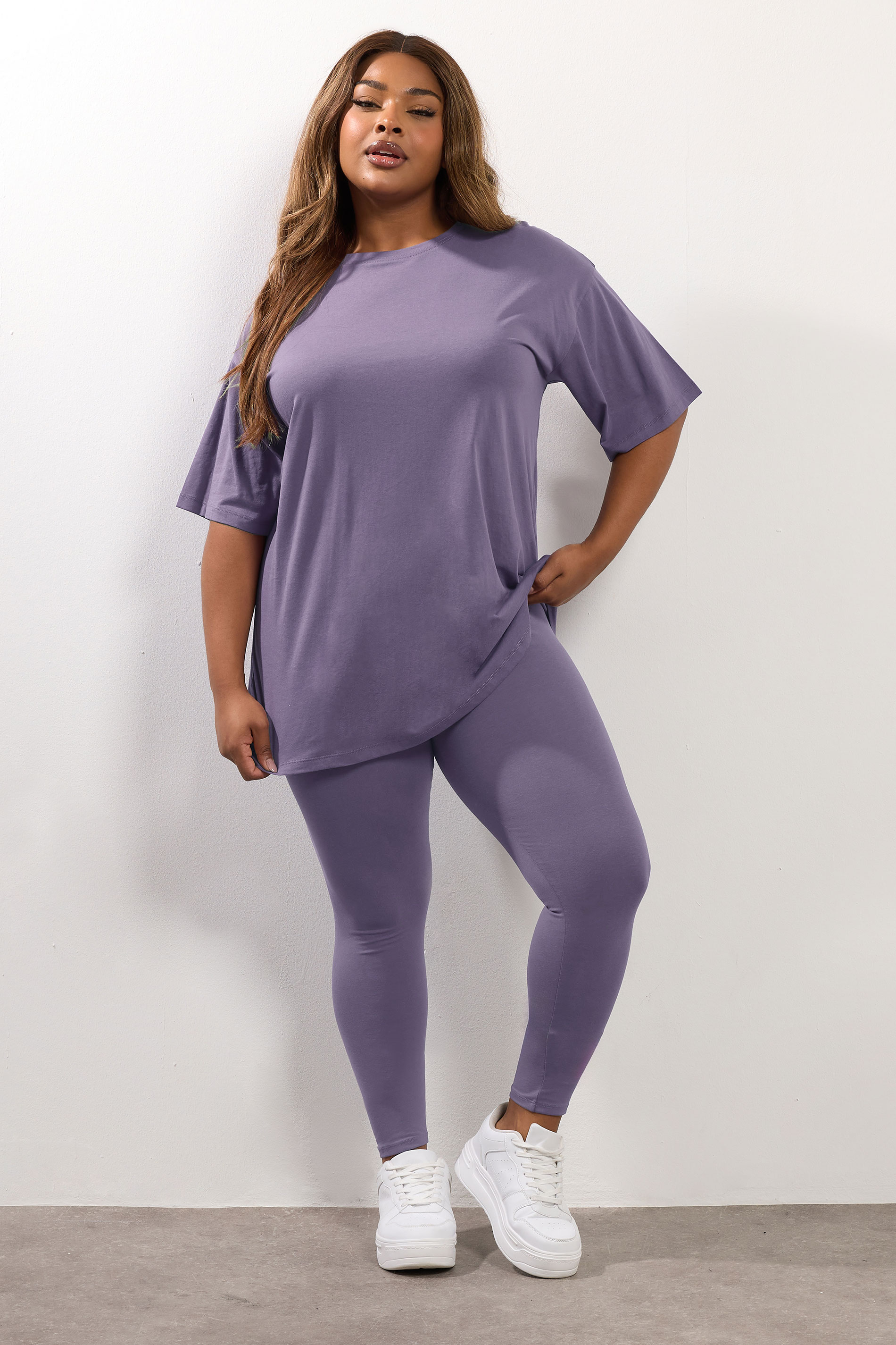 YOURS Plus Size Purple Relaxed Longline T-Shirt | Yours Clothing 1