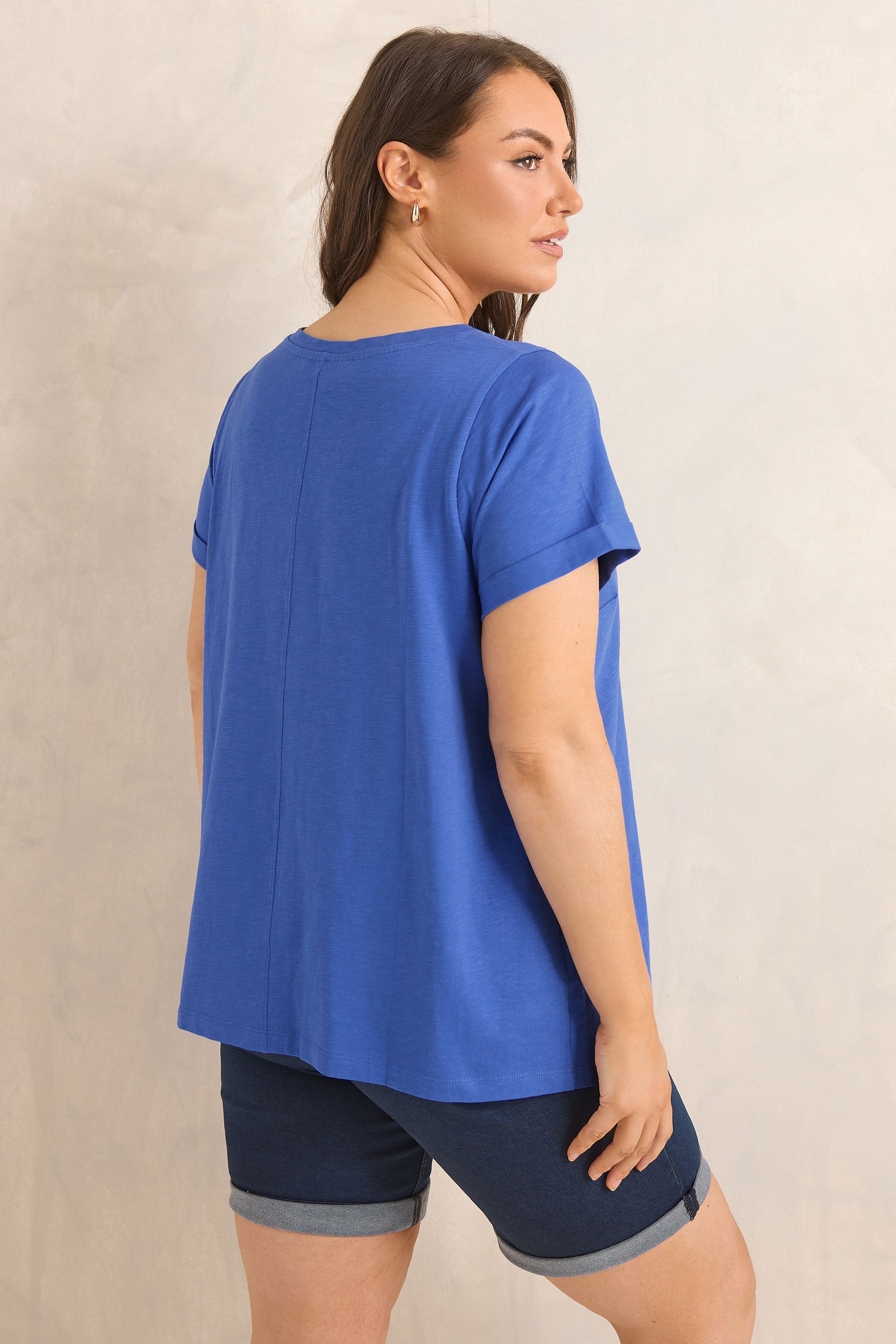 EVANS Plus Size Cobalt Blue Cotton T-Shirt | Evans 2