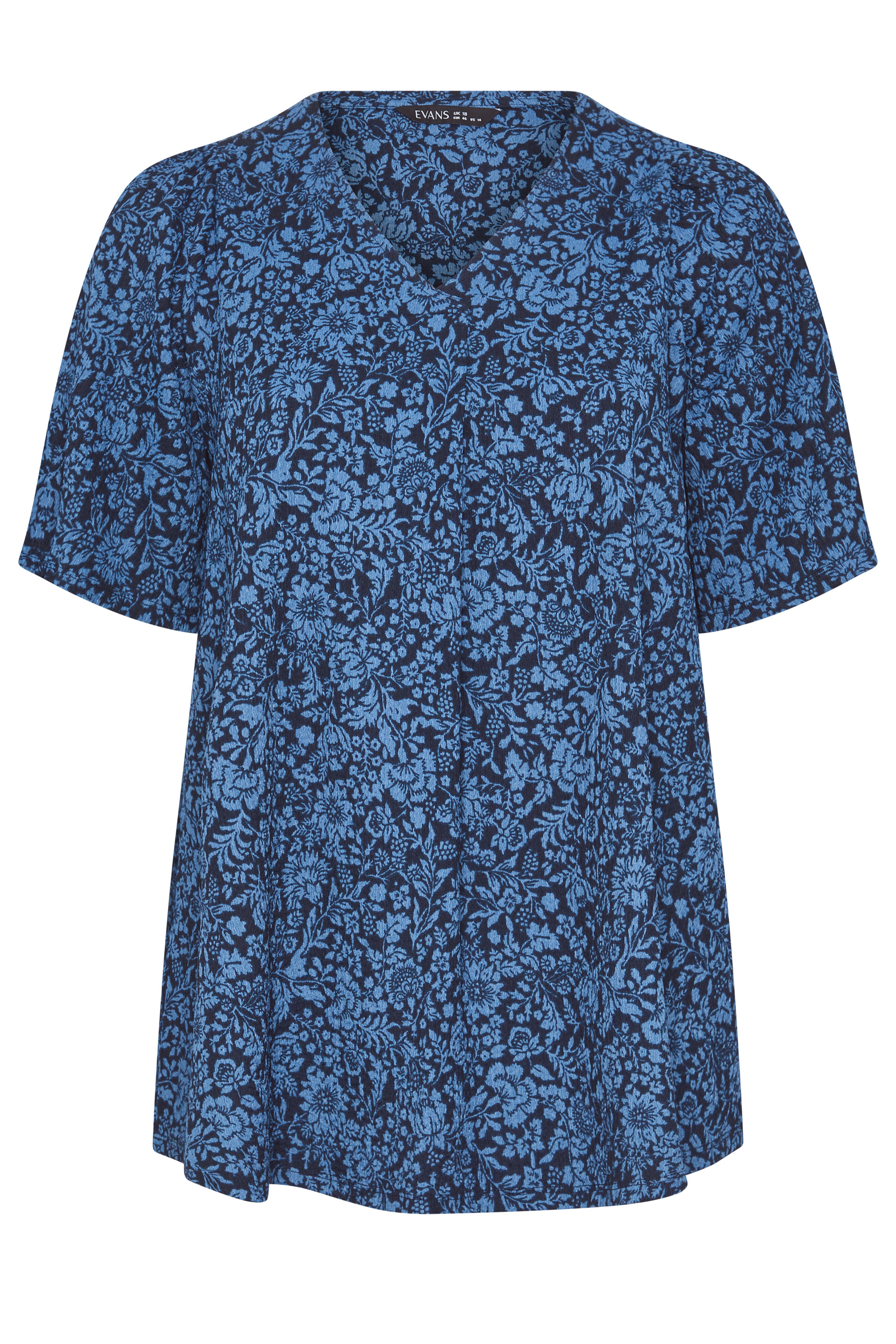 EVANS Plus Size Navy Blue Floral Pleat Front Angel Sleeve Top | Evans 5