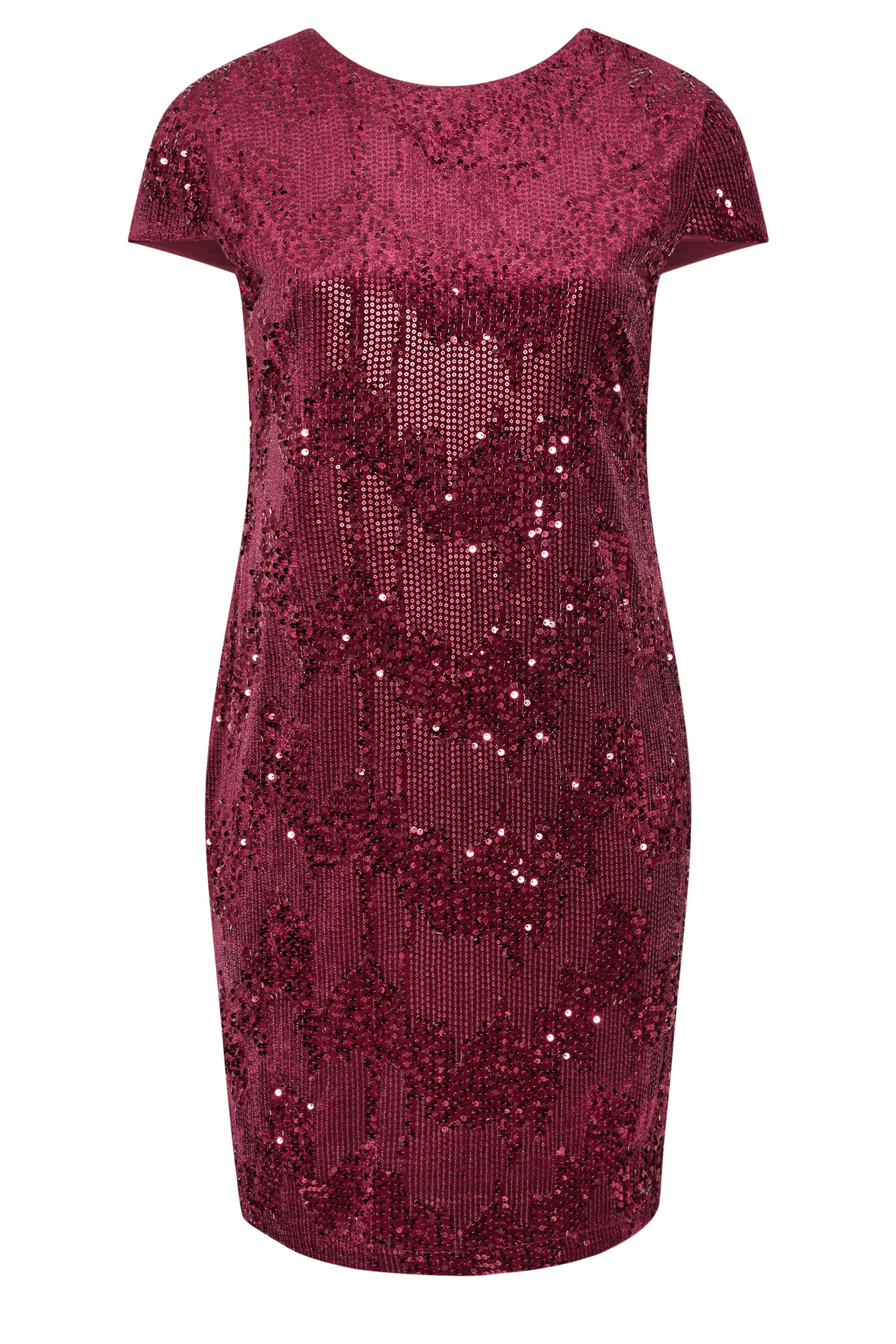 YOURS LONDON Plus Size Wine Red Velvet Sequin Shift Dress | Yours Clothing 5