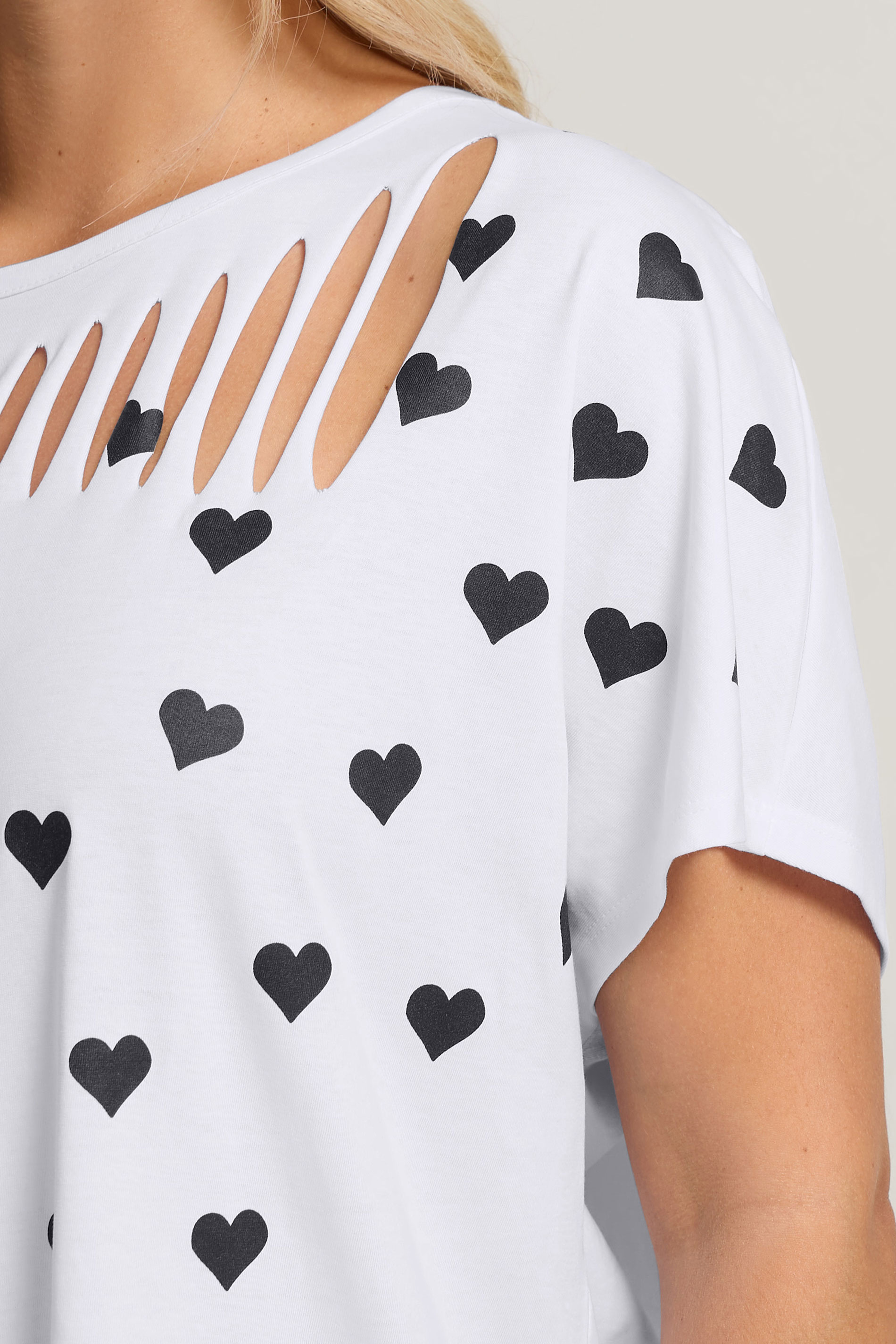 YOURS Plus Size White Printed Heart Slash Detail Top | Yours Clothing 4