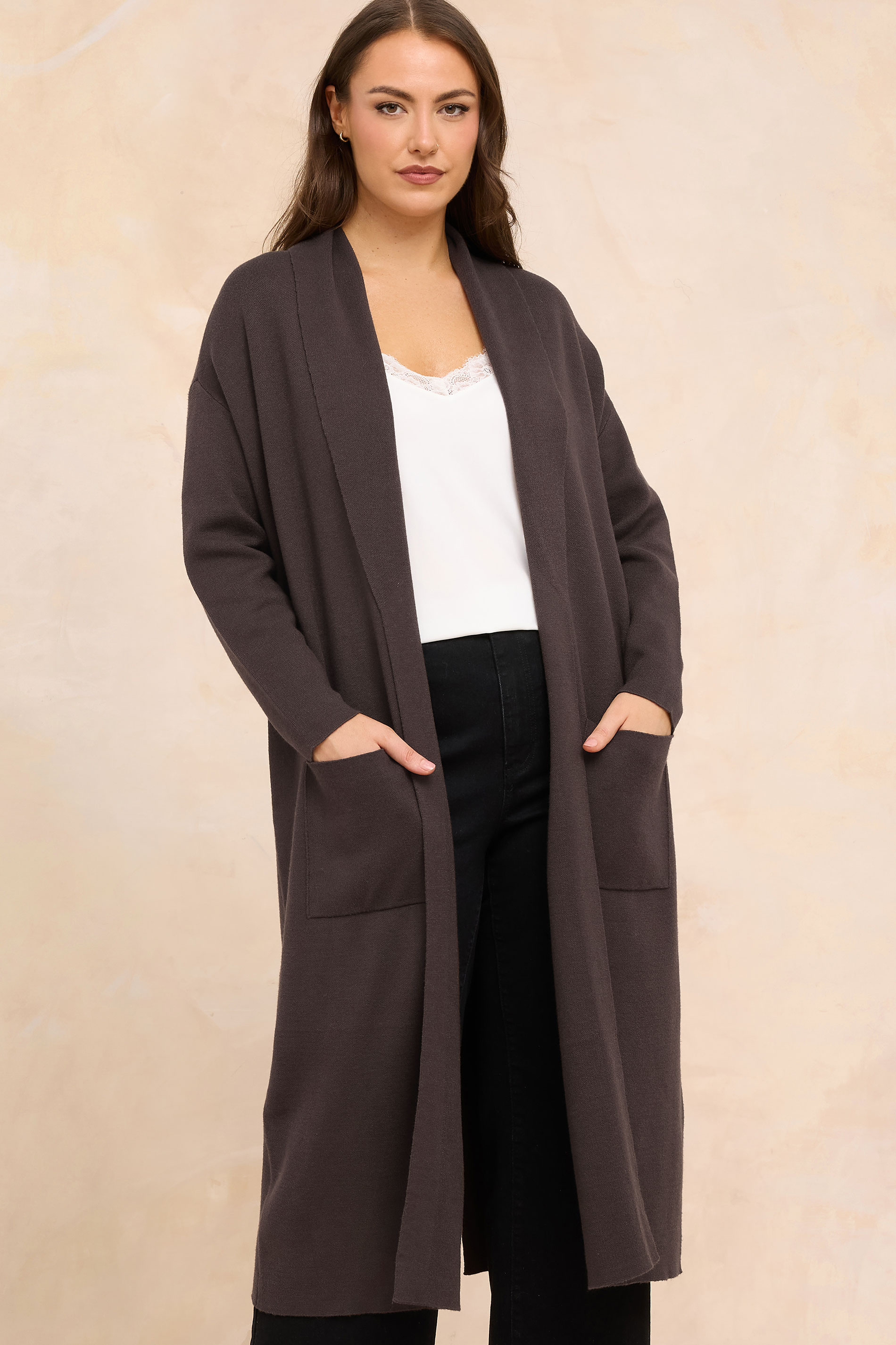 EVANS Plus Size Chocolate Brown Premium Longline Coatigan | Evans  1