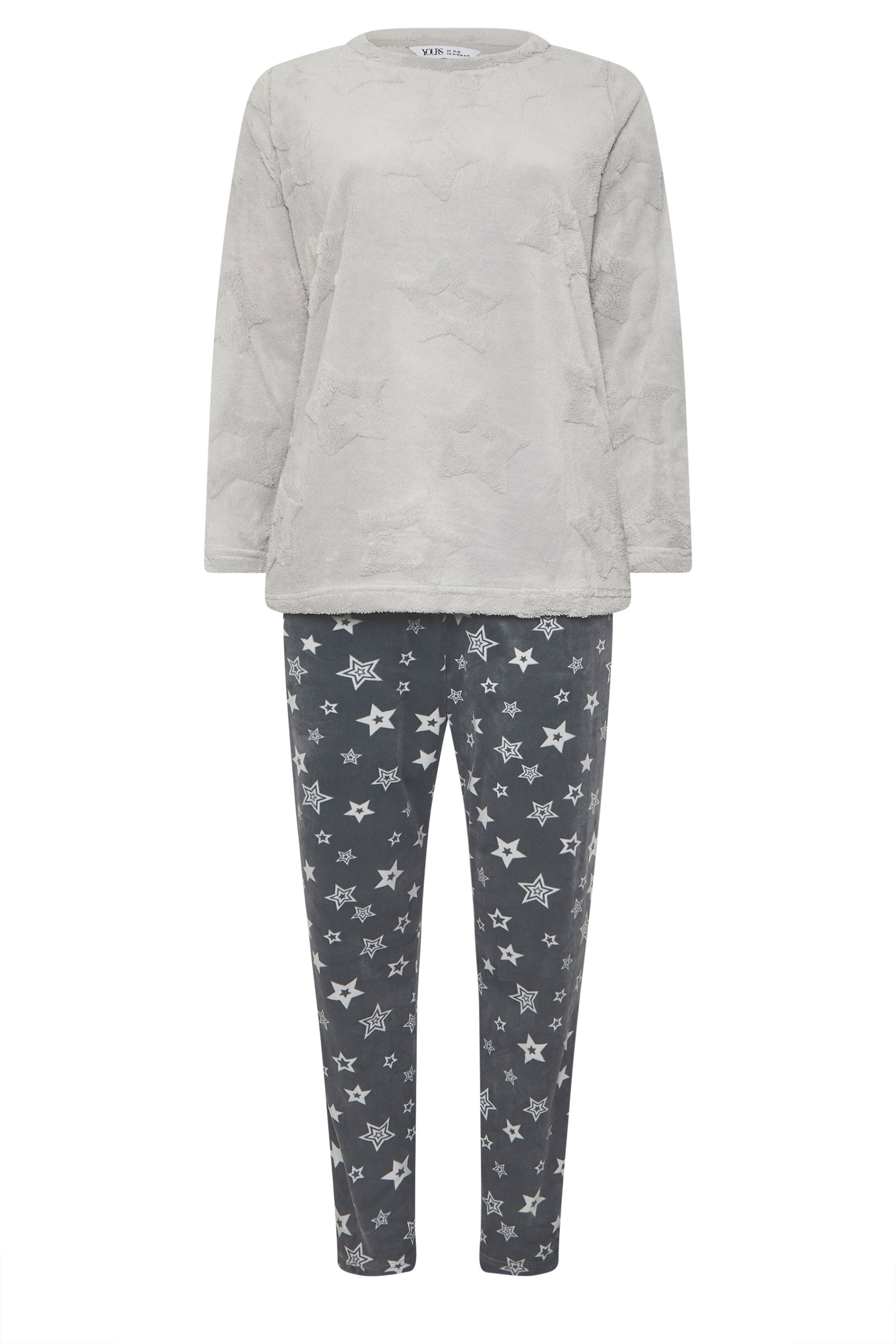 YOURS Plus Size Grey Embossed Star Borg Lounge Set | Yours Clothing 5