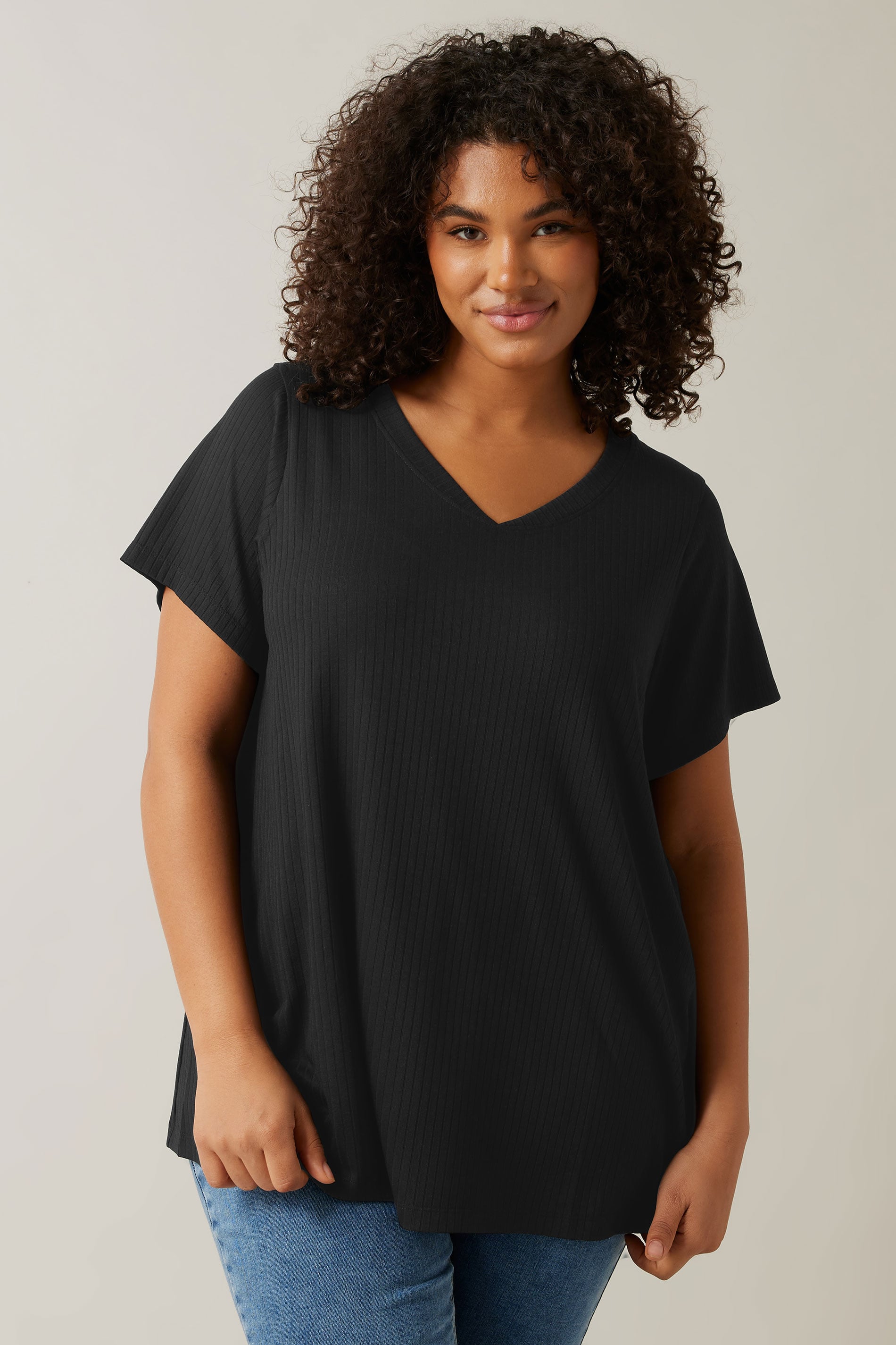 Evans Women's Black Plus Premium Ribbed Modal Blend Tshirt Size 26-28
