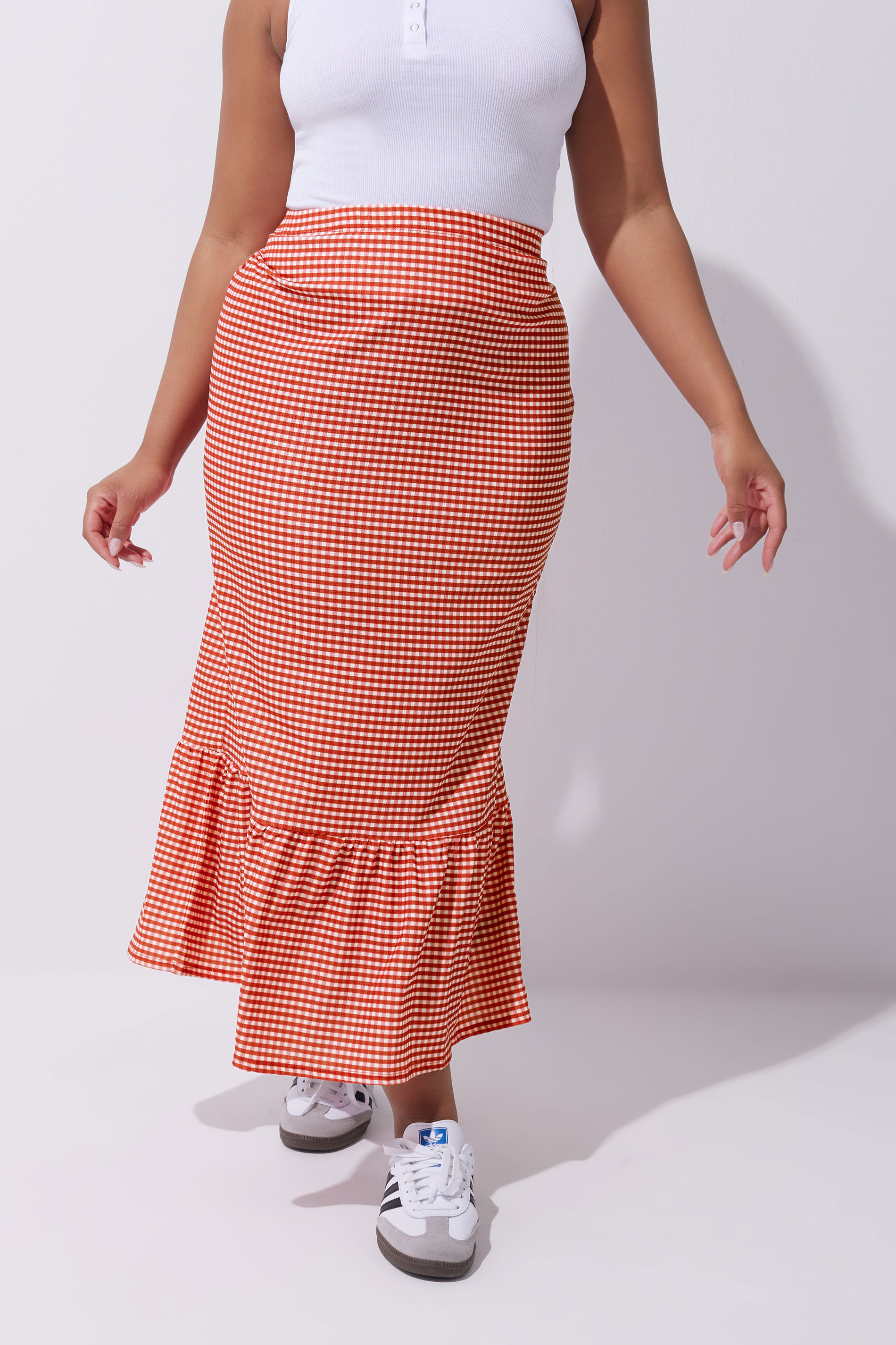 LIMITED COLLECTION Plus Size Red Gingham Print Maxi Skirt | Yours Clothing 1