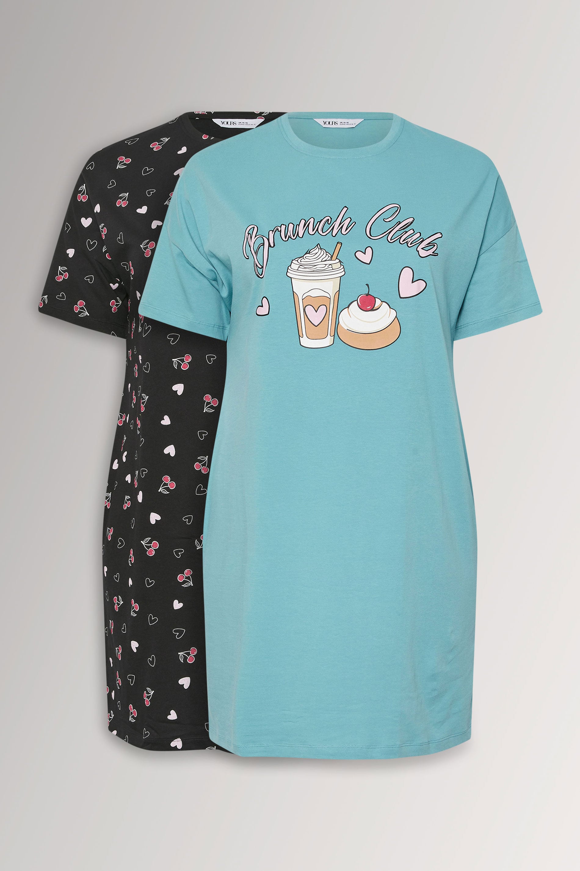 YOURSET Plus Size 2 PACK Cotton Blue 'Brunch Club' Nightdresses | Yours Clothing 3