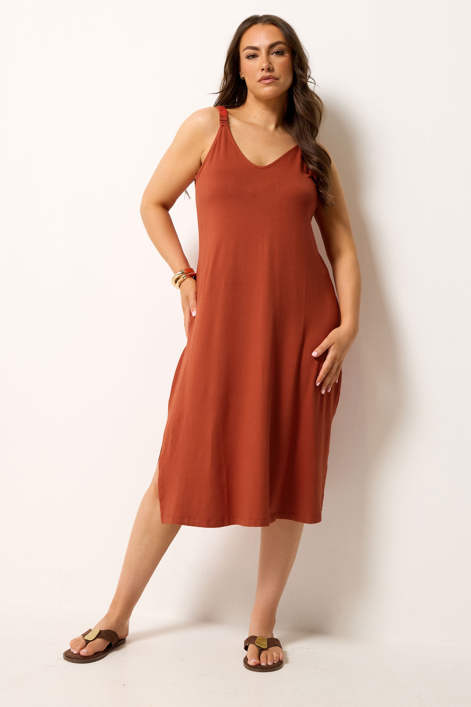 YOURS Plus Size Burnt Orange Midi Dress | Yours Clothing 1