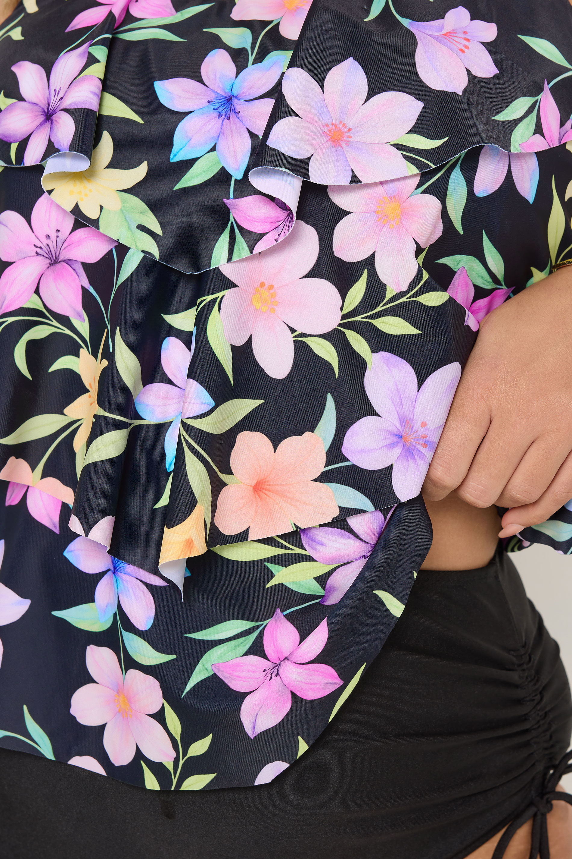 YOURS Plus Size Black Pastel Floral Tankini Top | Yours Clothing 4