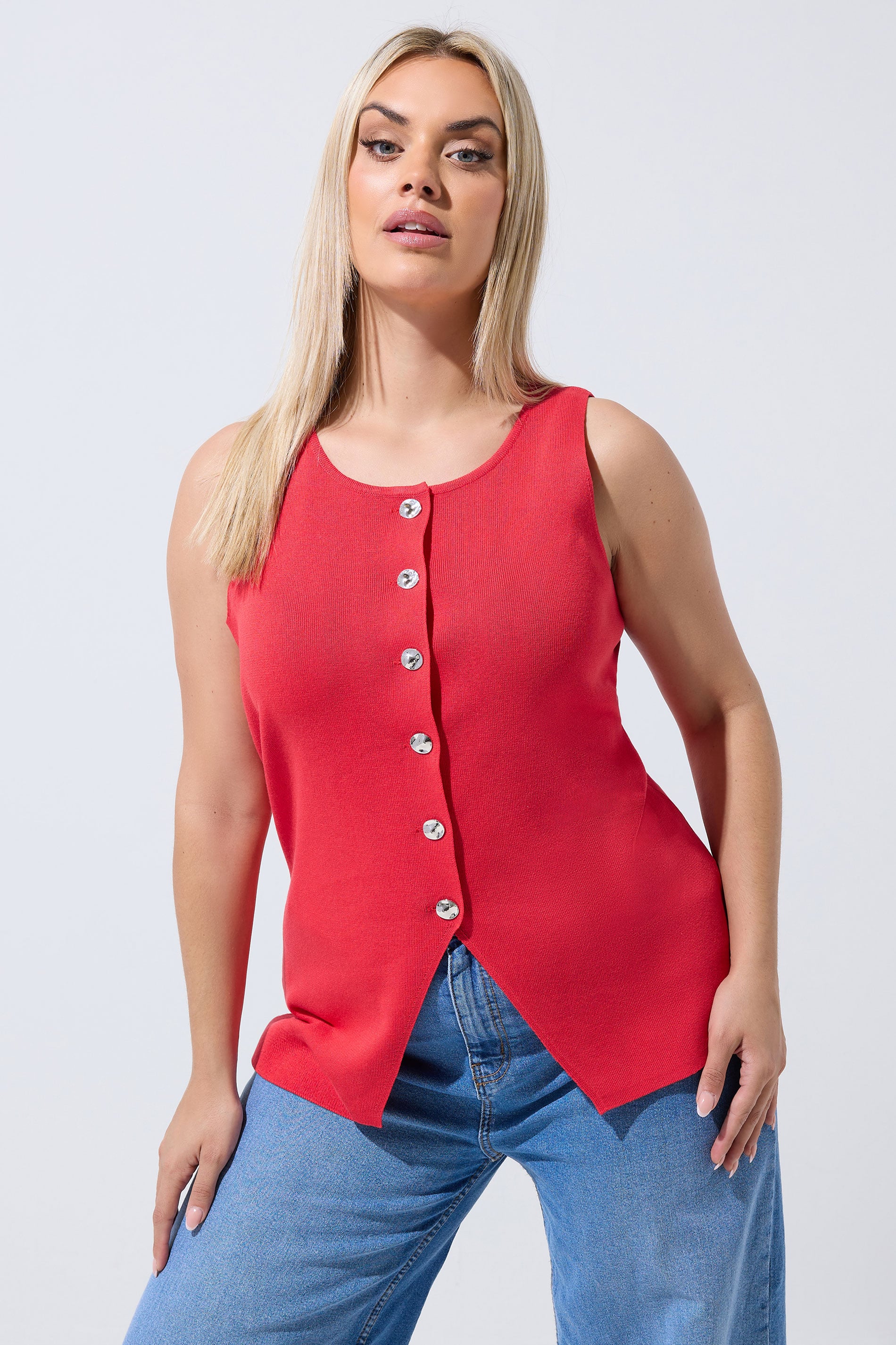 LIMITED COLLECTION Plus Size Red Knitted Waistcoat | Yours Clothing 3