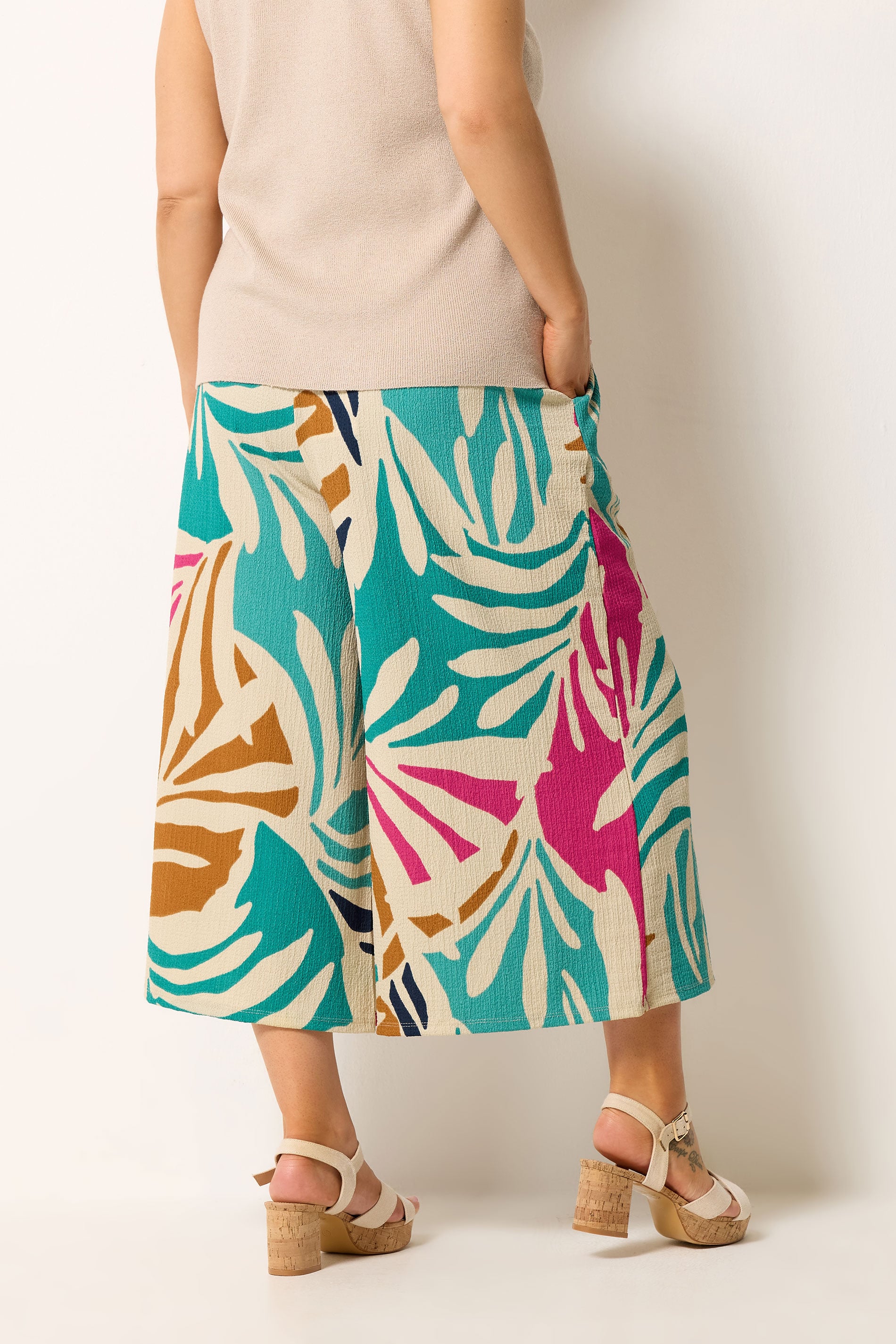 YOURS Plus Size Natural Brown Abstract Culottes | Yours Clothing 2