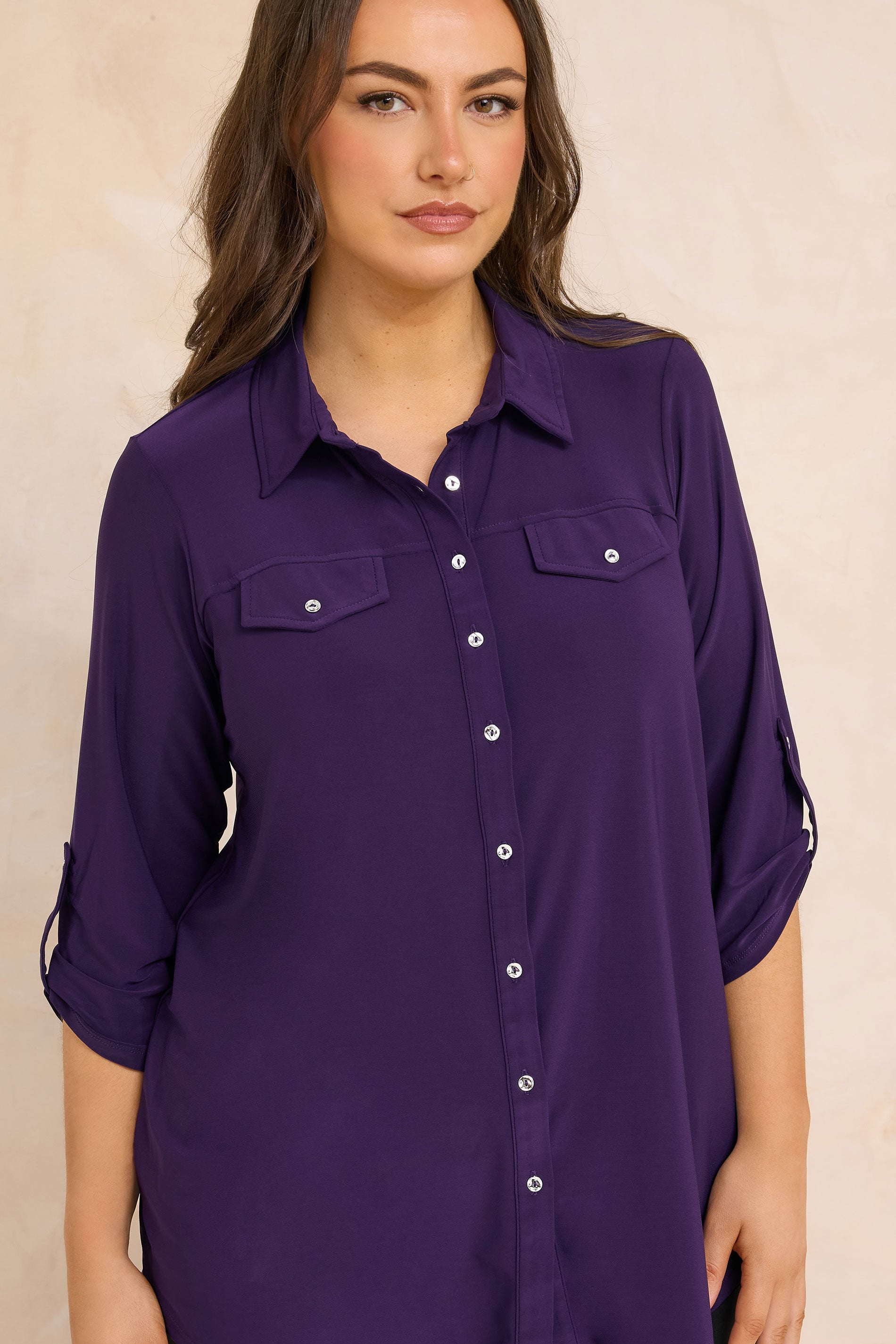 Evans Women's Purple Plus Tab Sleeve Blouse Size 26-28