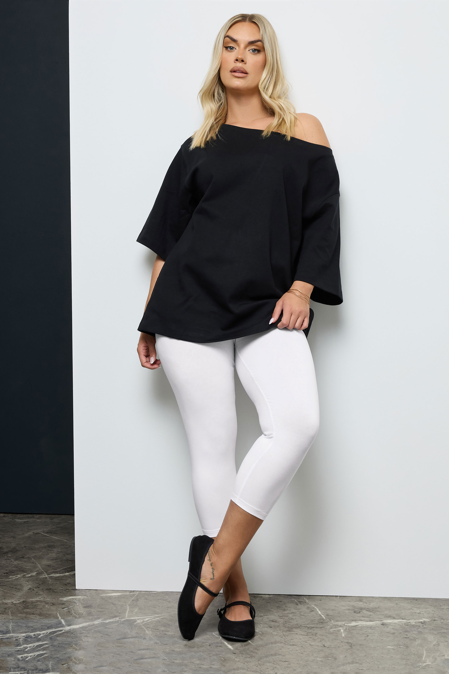 Plus Size YOURS FOR GOOD White Cotton Essential Cropped Leggings | Yours Clothing 2
