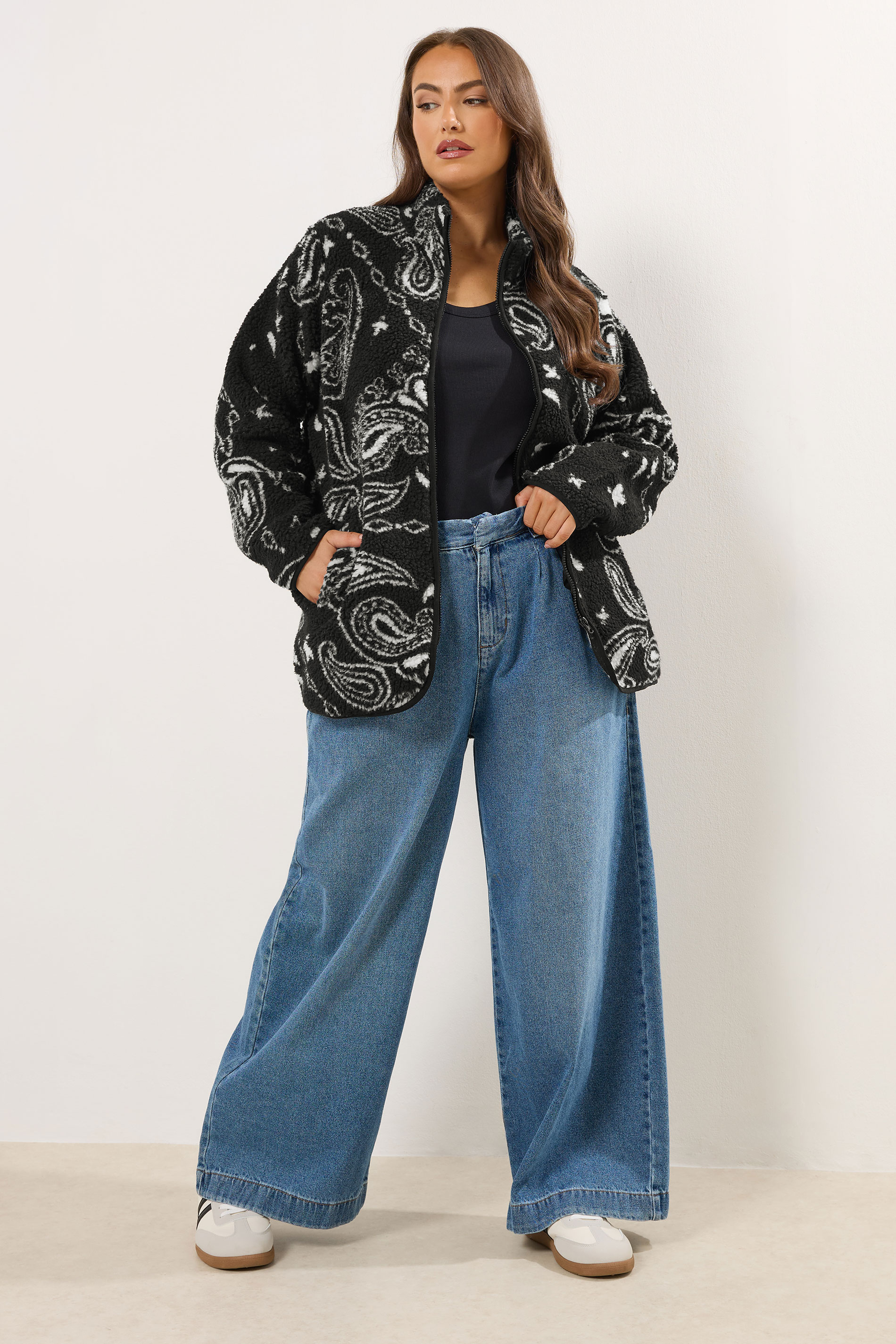 YOURS Plus Size Black Paisley Print Teddy Fleece Jacket | Yours Clothing 2