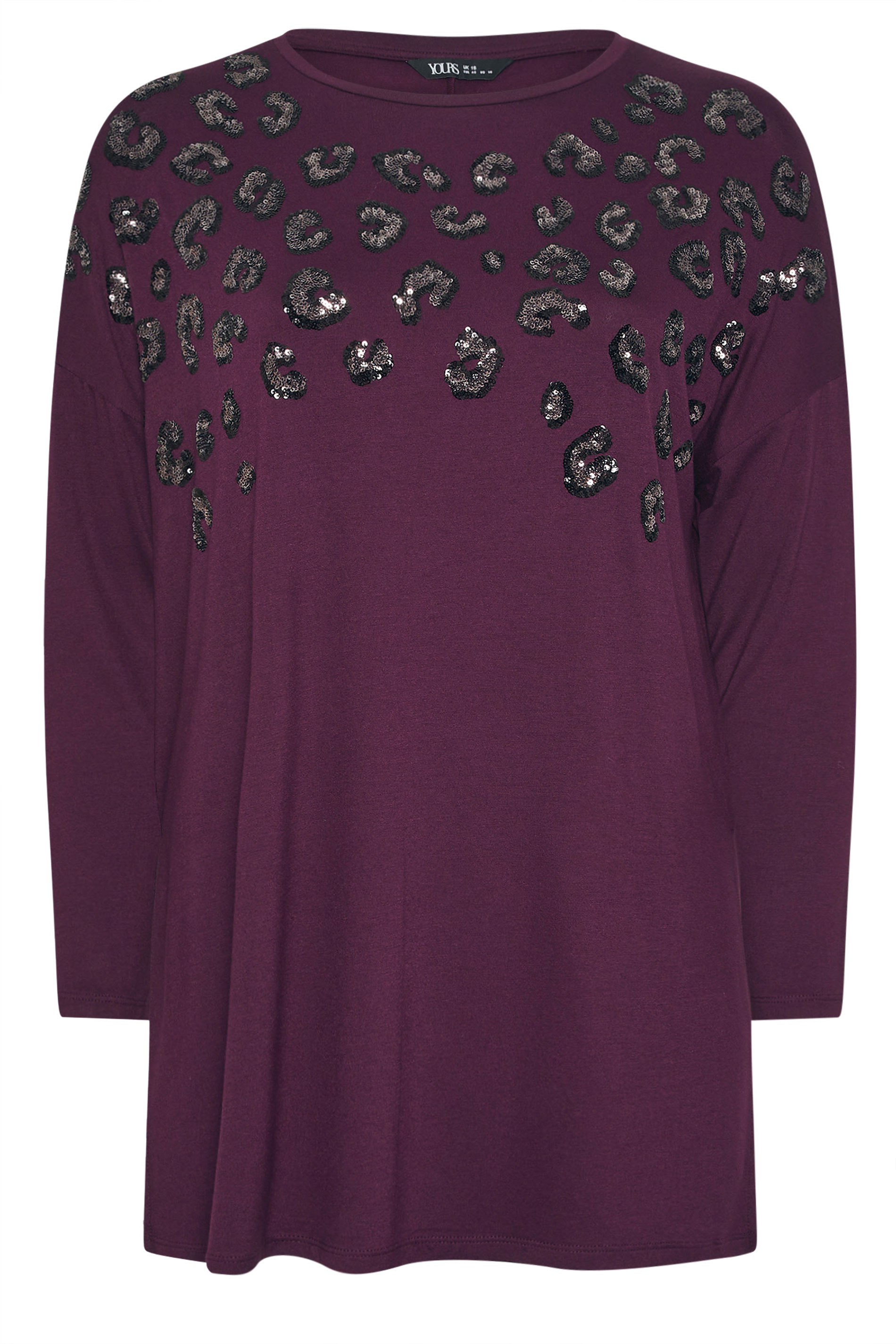 YOURS Plus Size Purple Leopard Sequin Long Sleeve Top | Yours Clothing 5