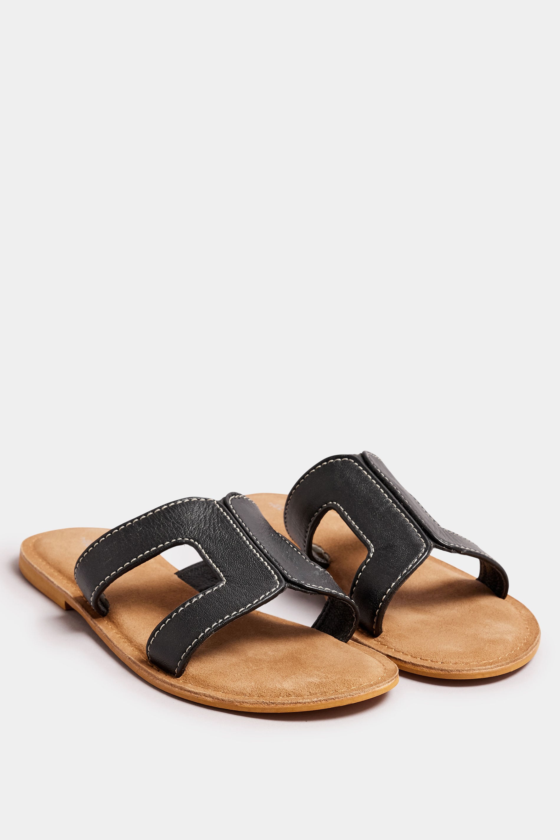 LTS Black Leather Cut Out Mule Sandals In Standard Fit | Long Tall Sally 3