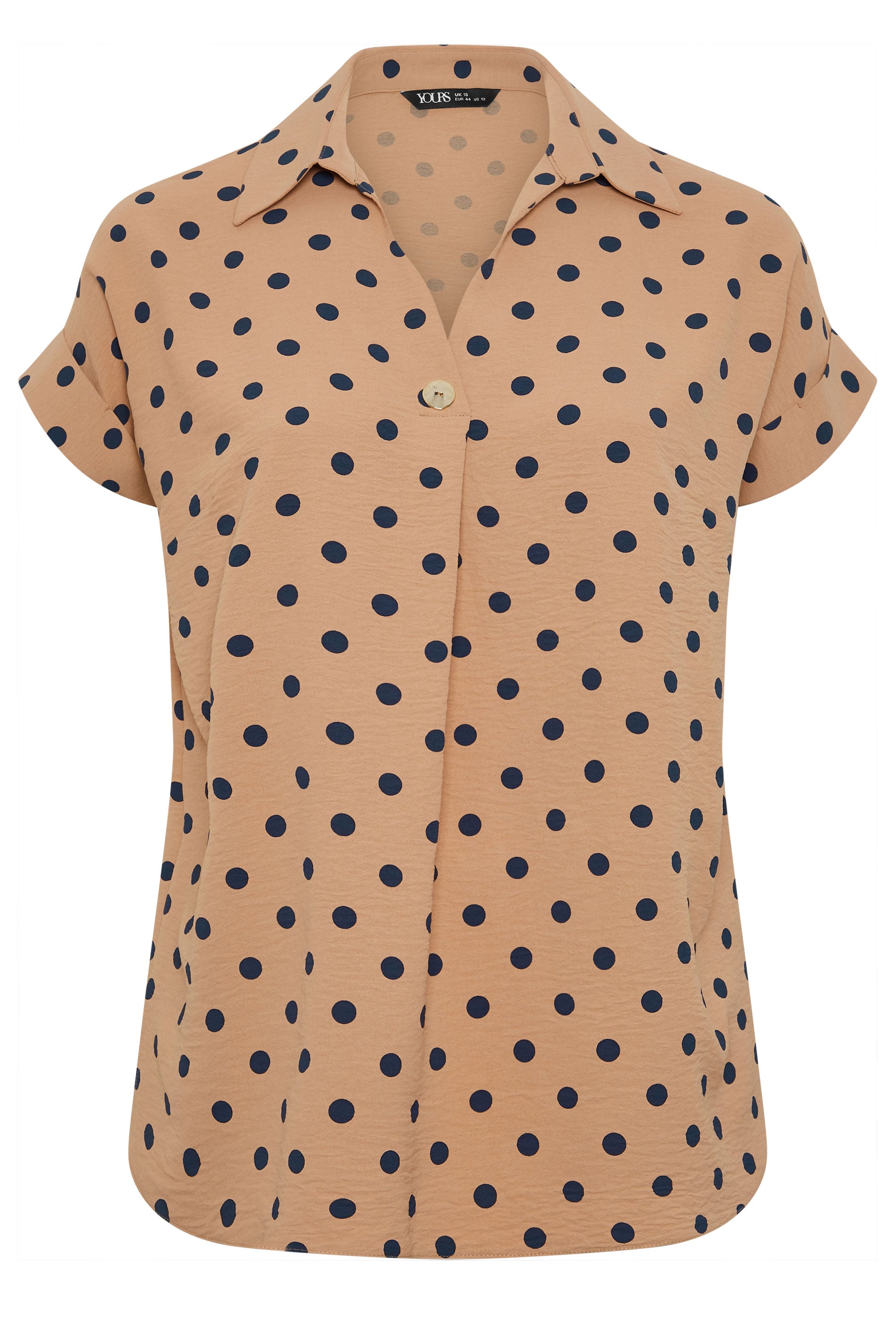 YOURS Plus Size Natural Brown Polka Dot Pleat Front Shirt | Yours Clothing 5