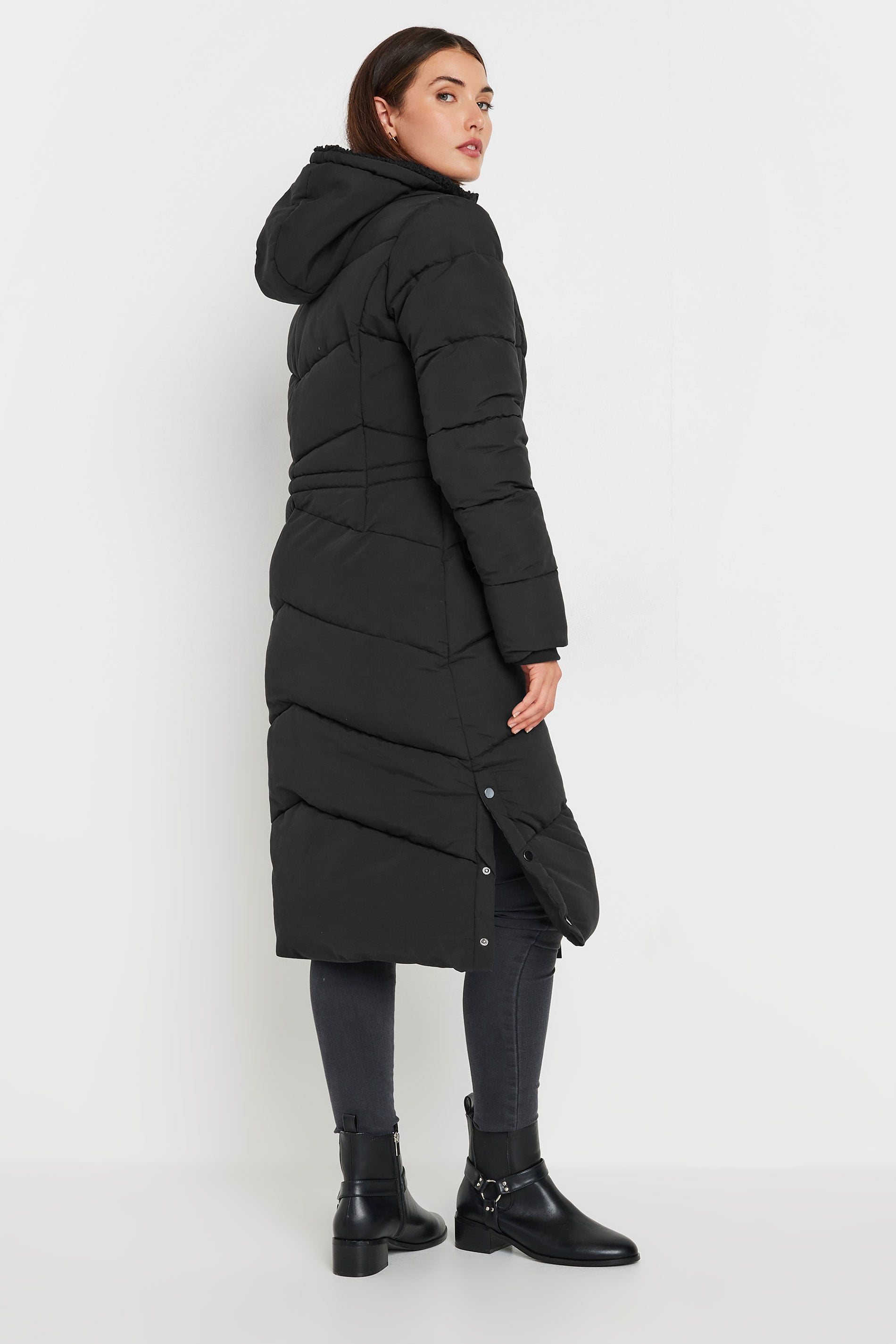 LTS Tall Women's Black Borg Hooded Padded Coat | Long Tall Sally  2