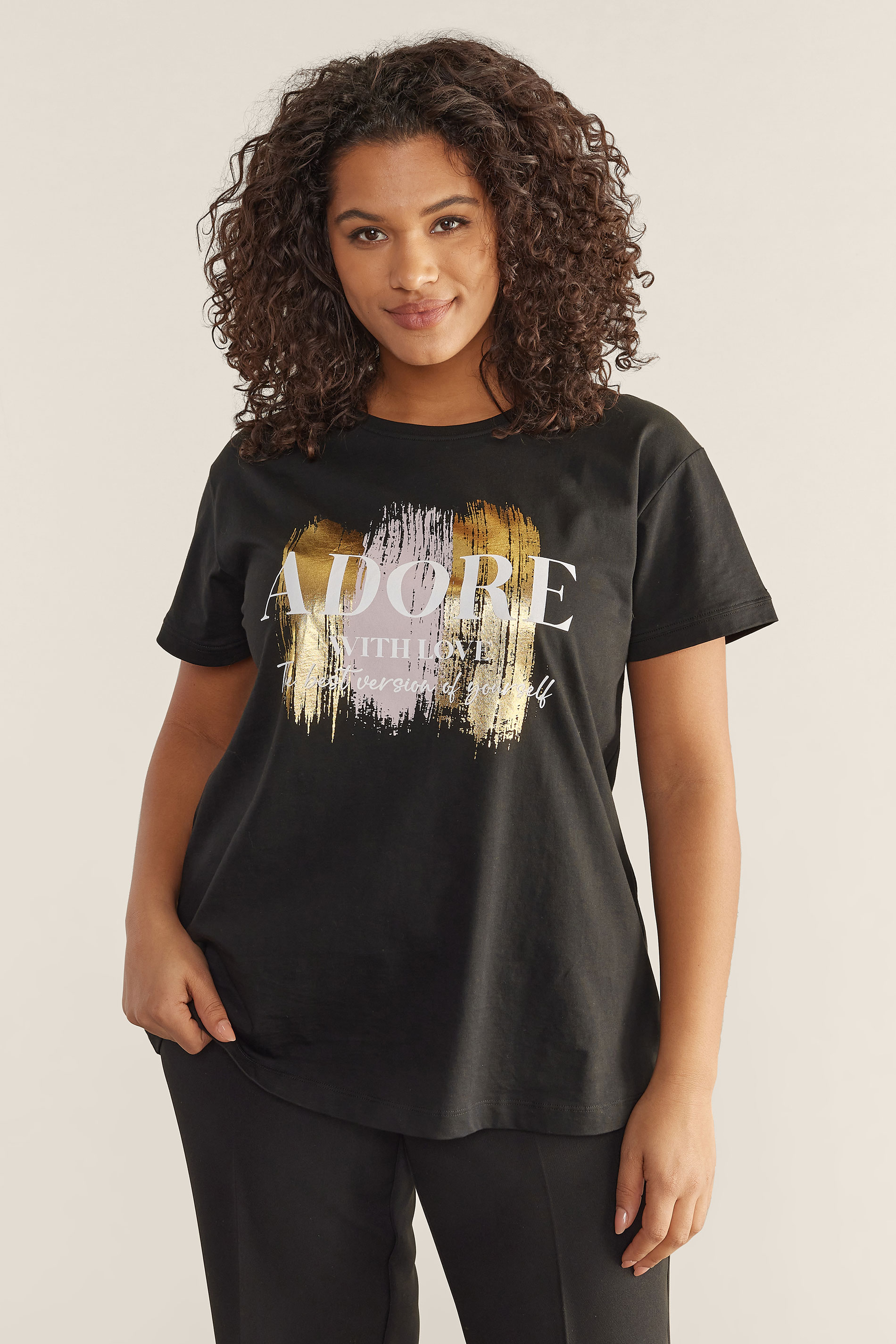 EVANS Plus Size Black 'Adore' Print T-Shirt | Evans 2