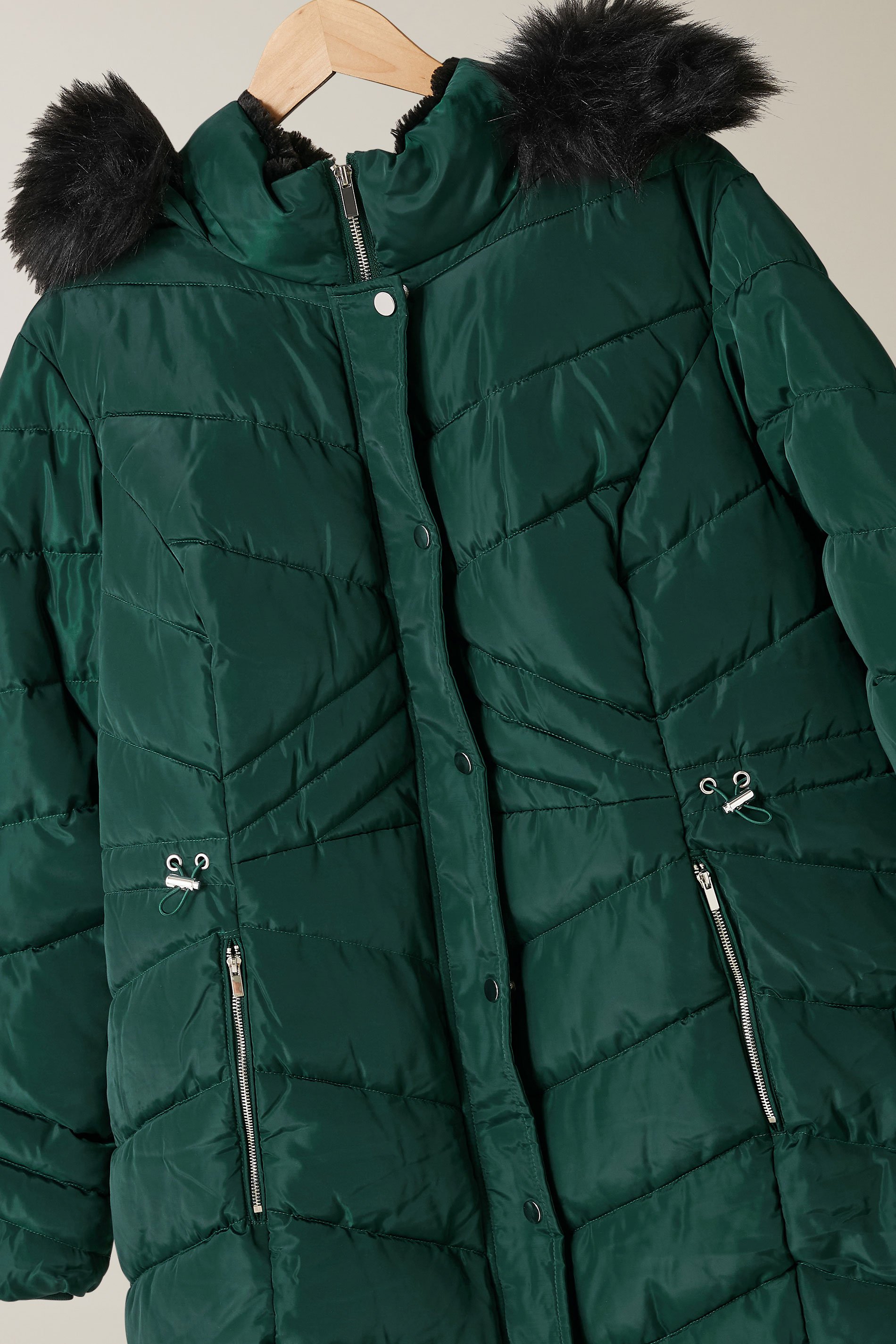 EVANS Plus Size Green Faux Fur Trim Padded Parka Coat | Evans 6