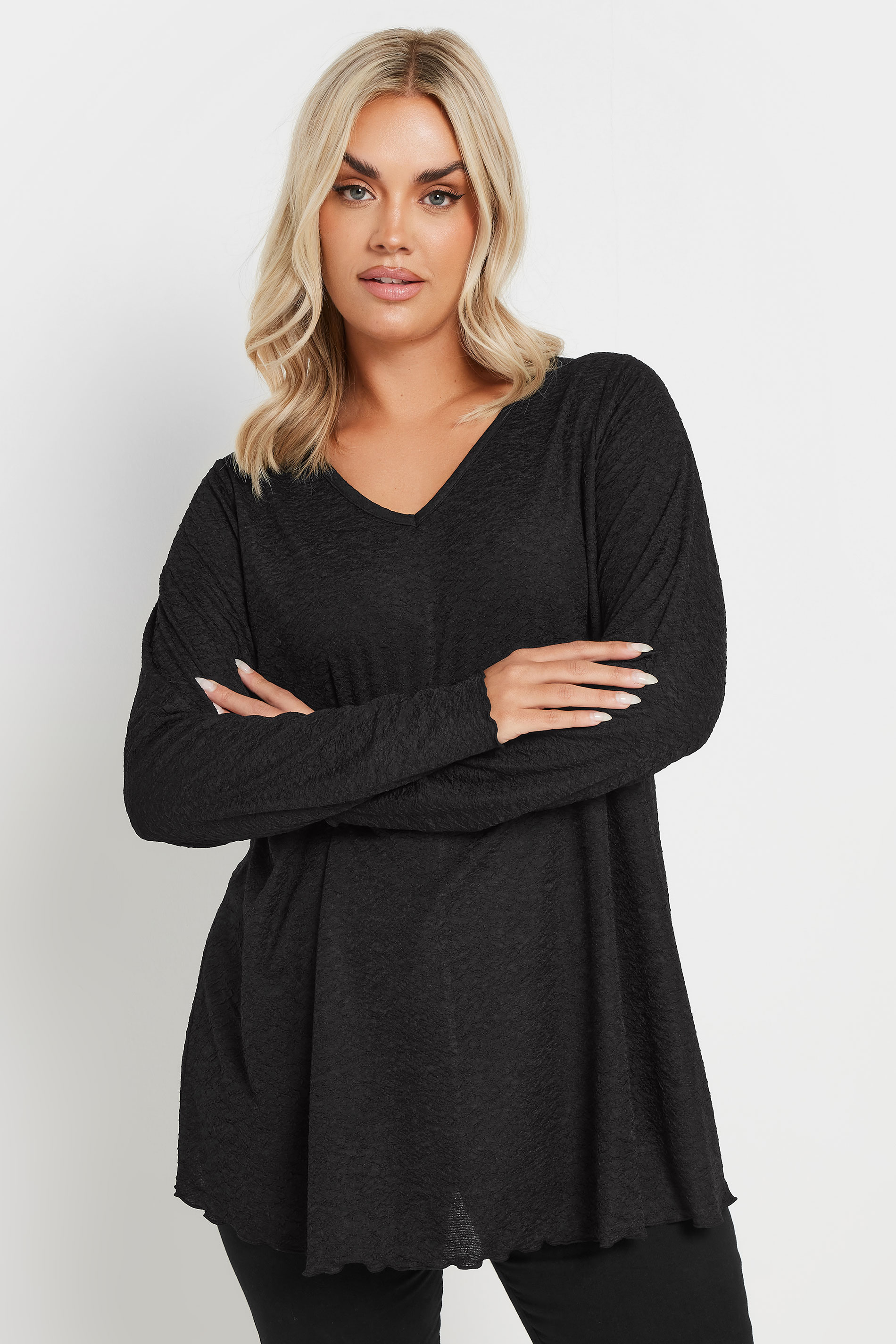 YOURS Plus Size Black Textured Long Sleeve Top | Yours Clothing 3