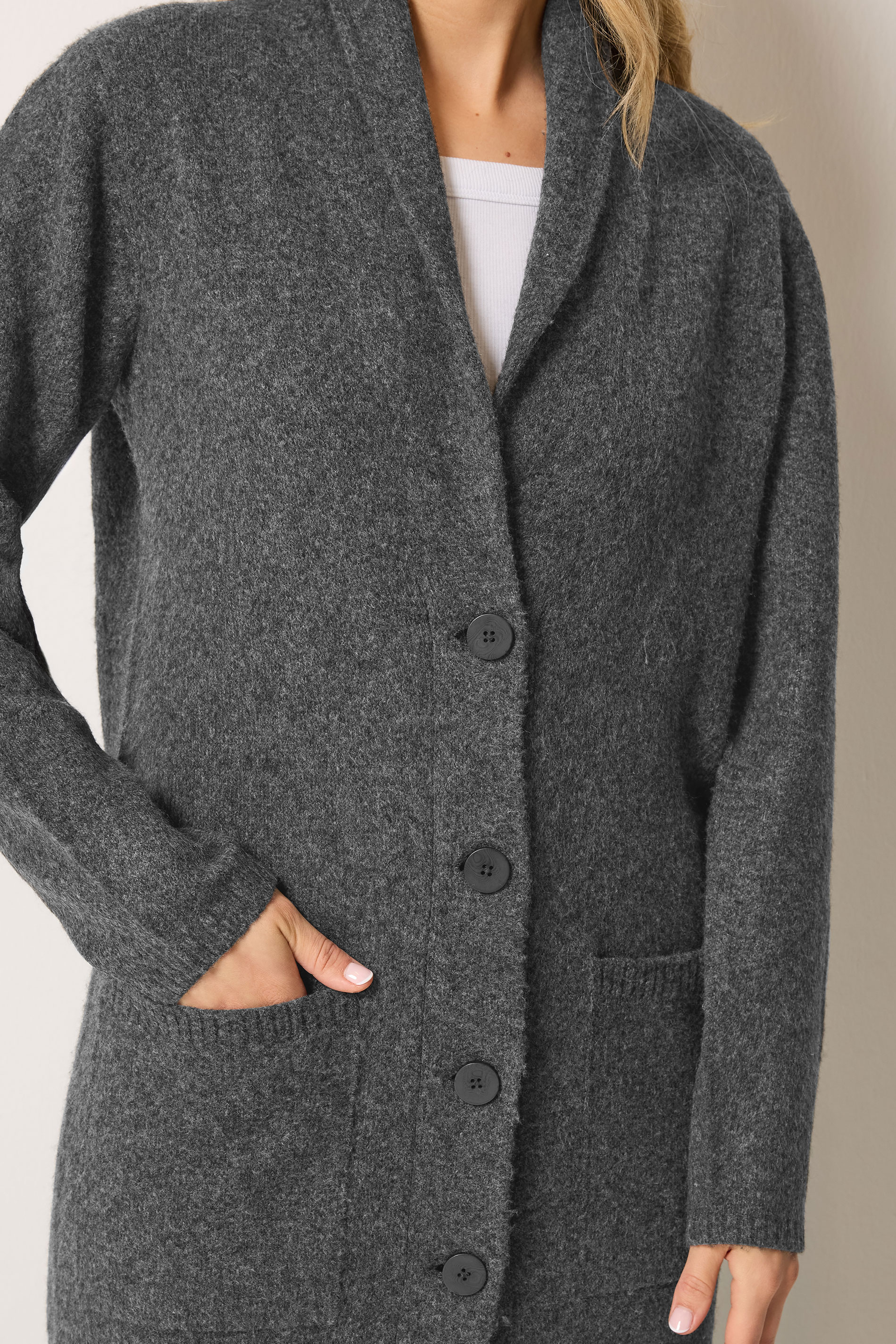 LTS Tall Grey Button Knitted Coatigan | Long Tall Sally 4
