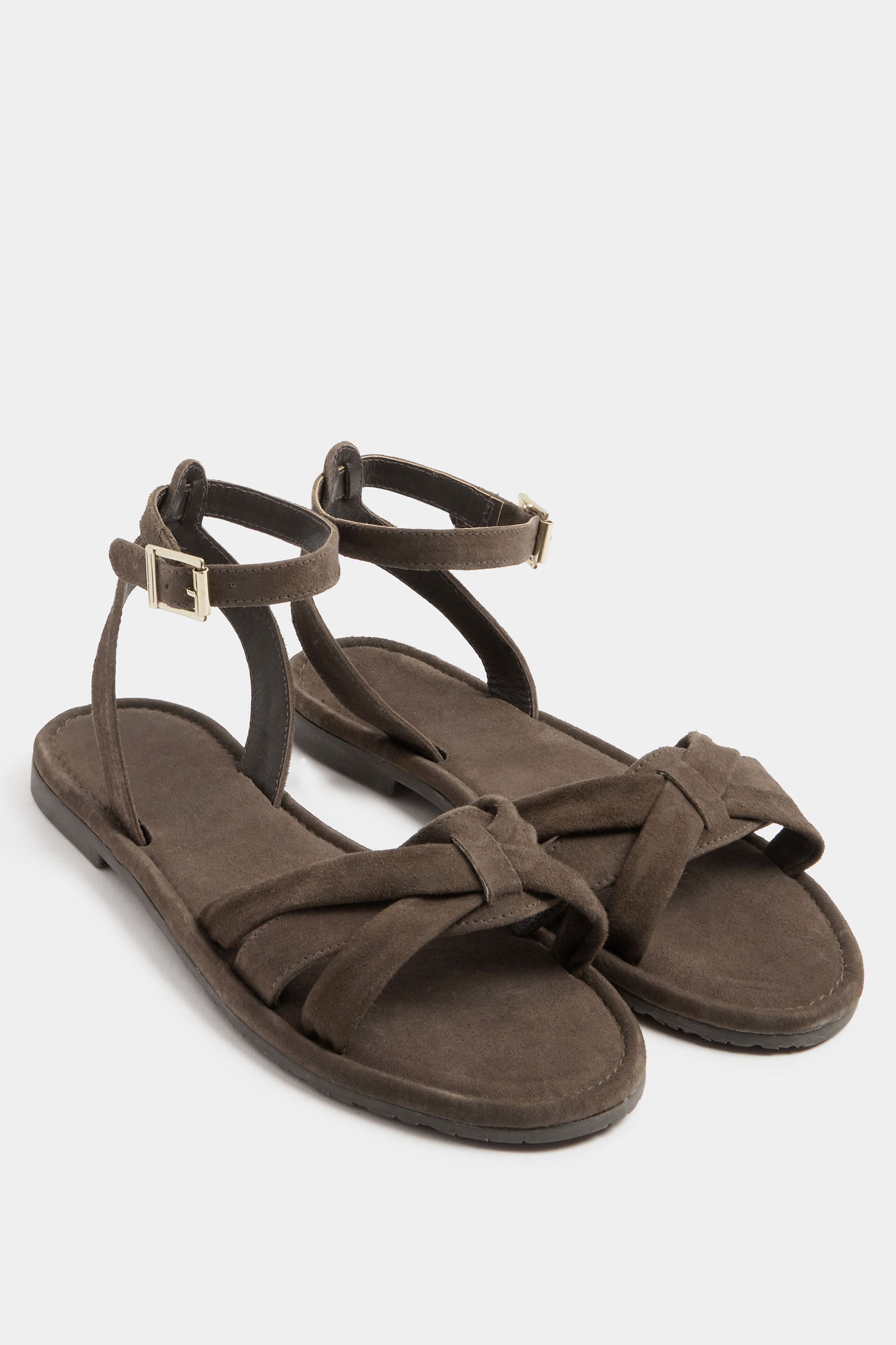 Chocolate Brown Faux Suede Cross Over Sandals In Extra Wide EEE Fit | Yours Clothing 1