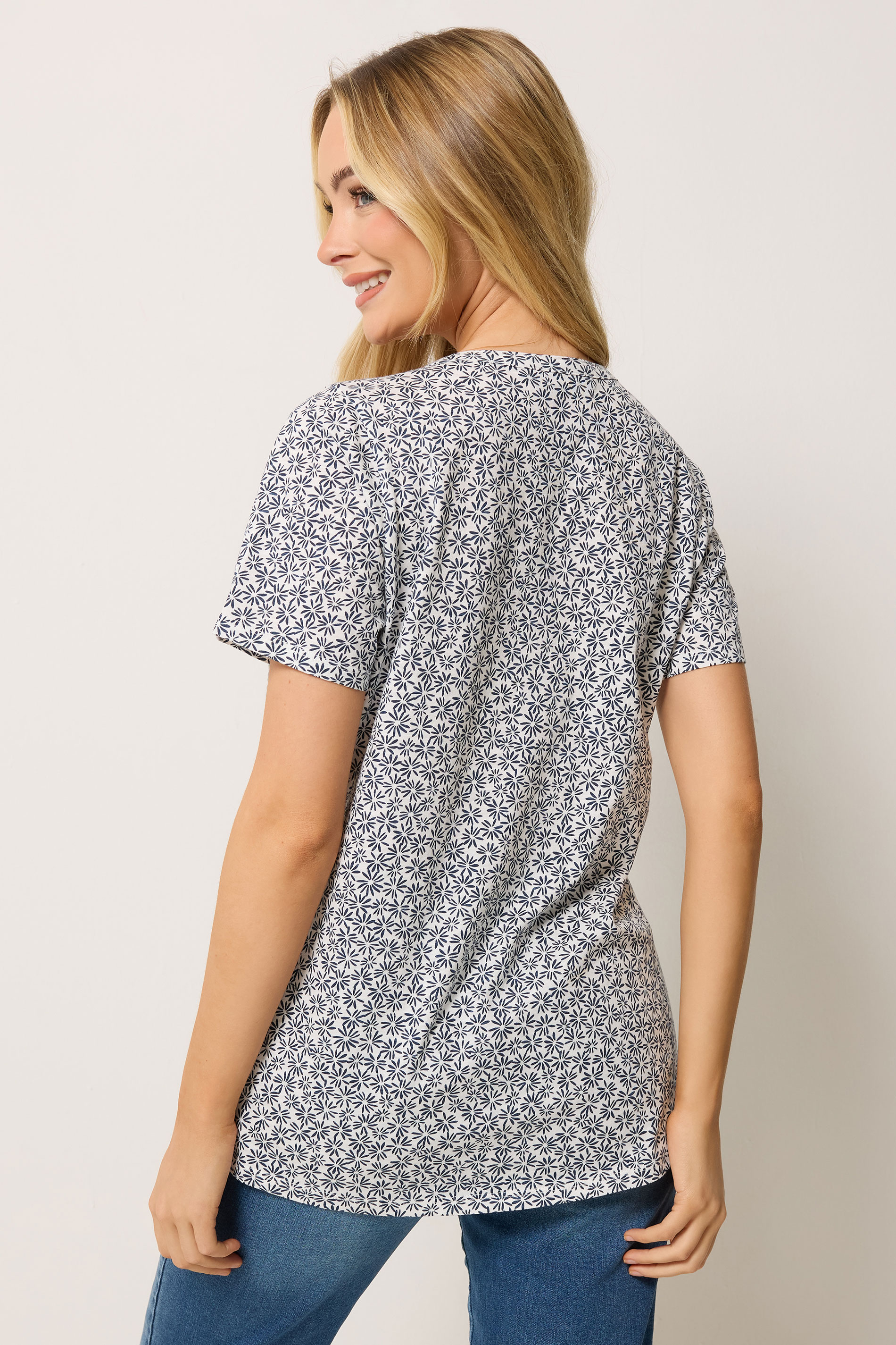M&Co Navy Blue Floral Cotton Henley Top | M&Co 2