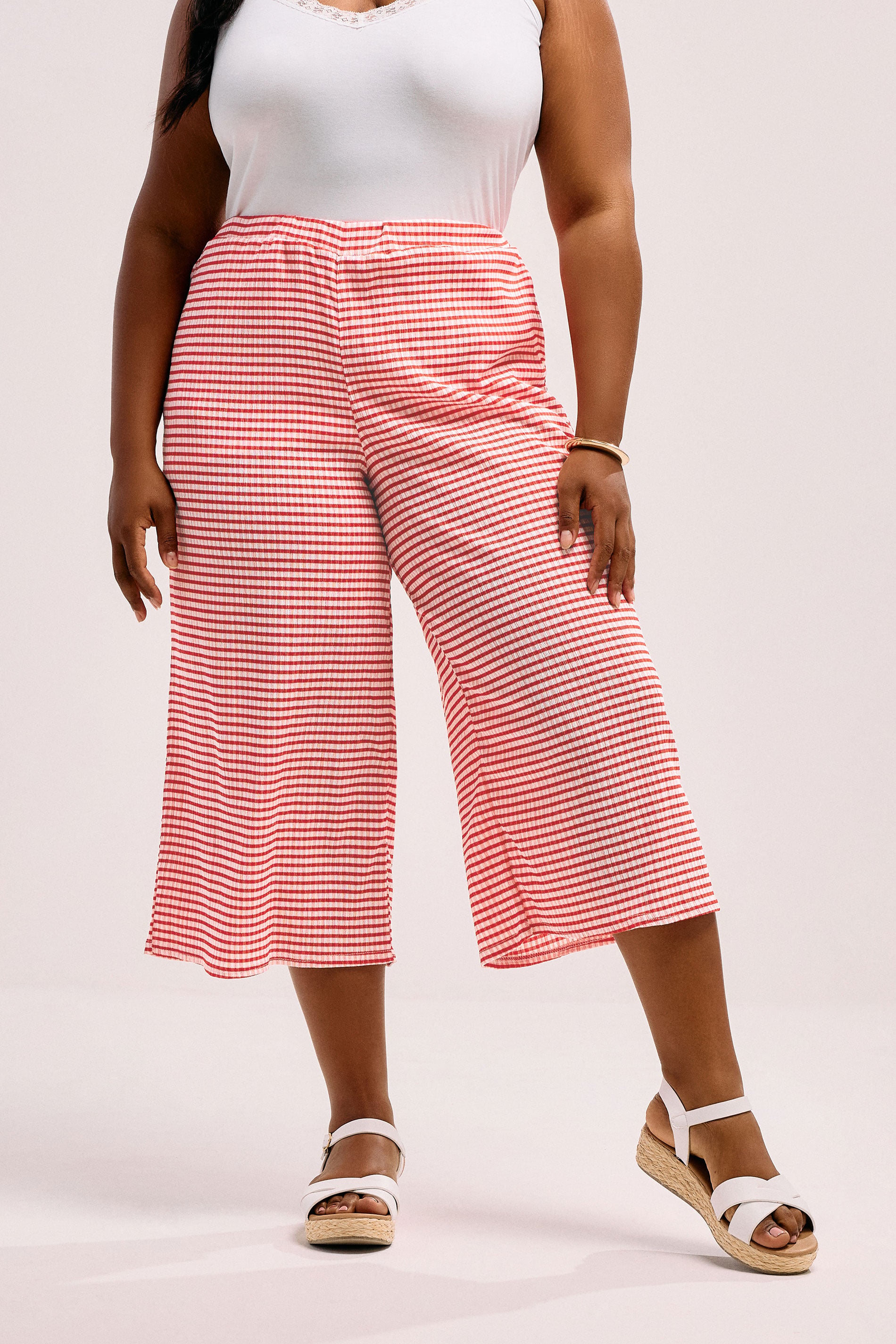 YOURS Plus Size Red Gingham Textured Midaxi Culottes | Yours Clothing 1