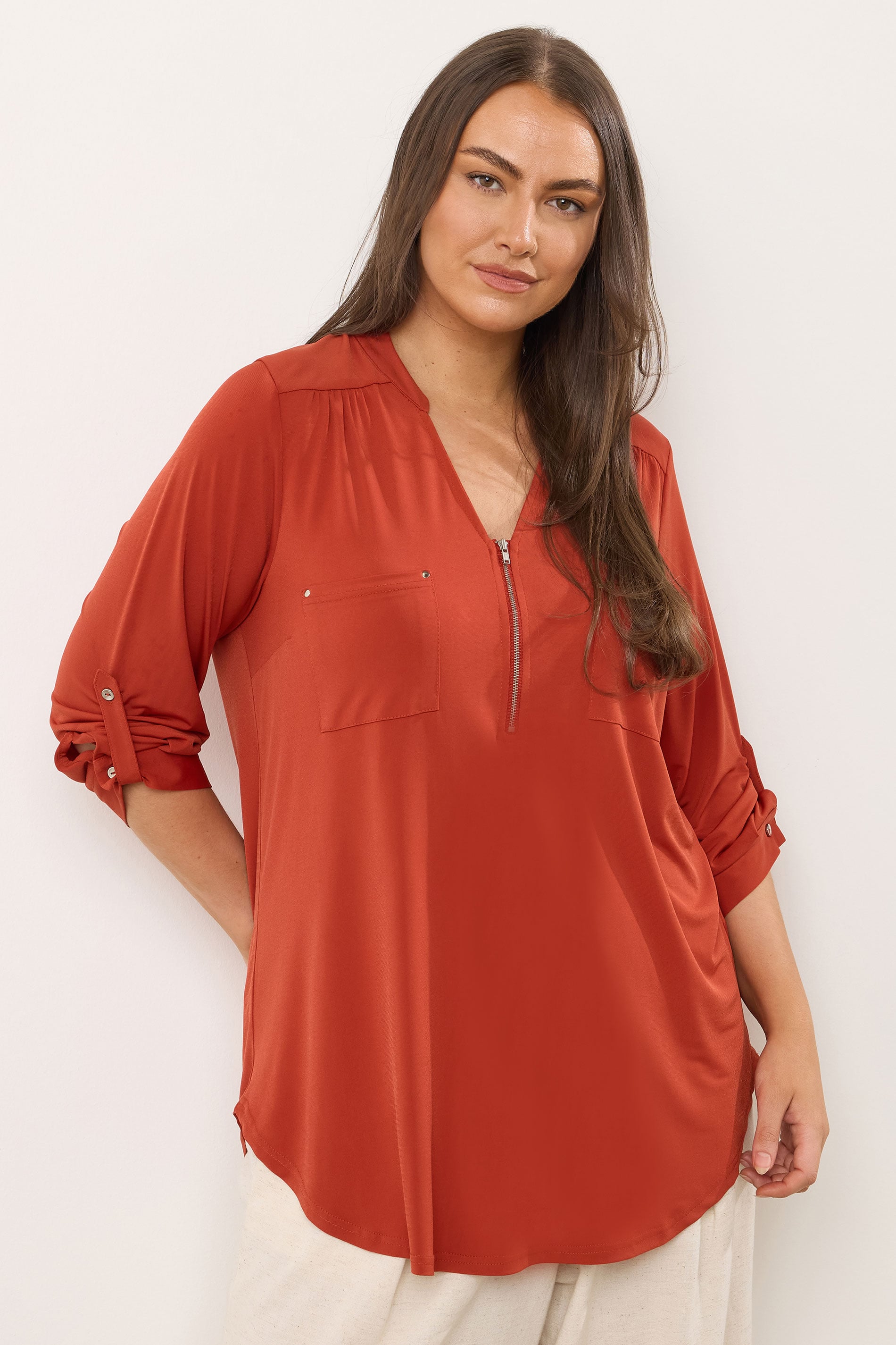 Evans Women's Orange Plus Zip Front Jersey Blouse Size 22-24