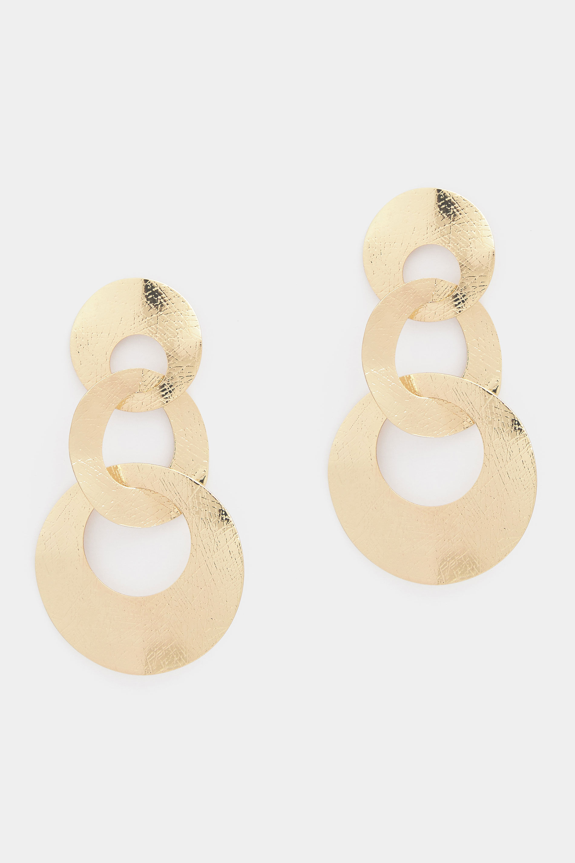 Gold Tone Statement Triple Ring Earrings | Yours Clothing 2