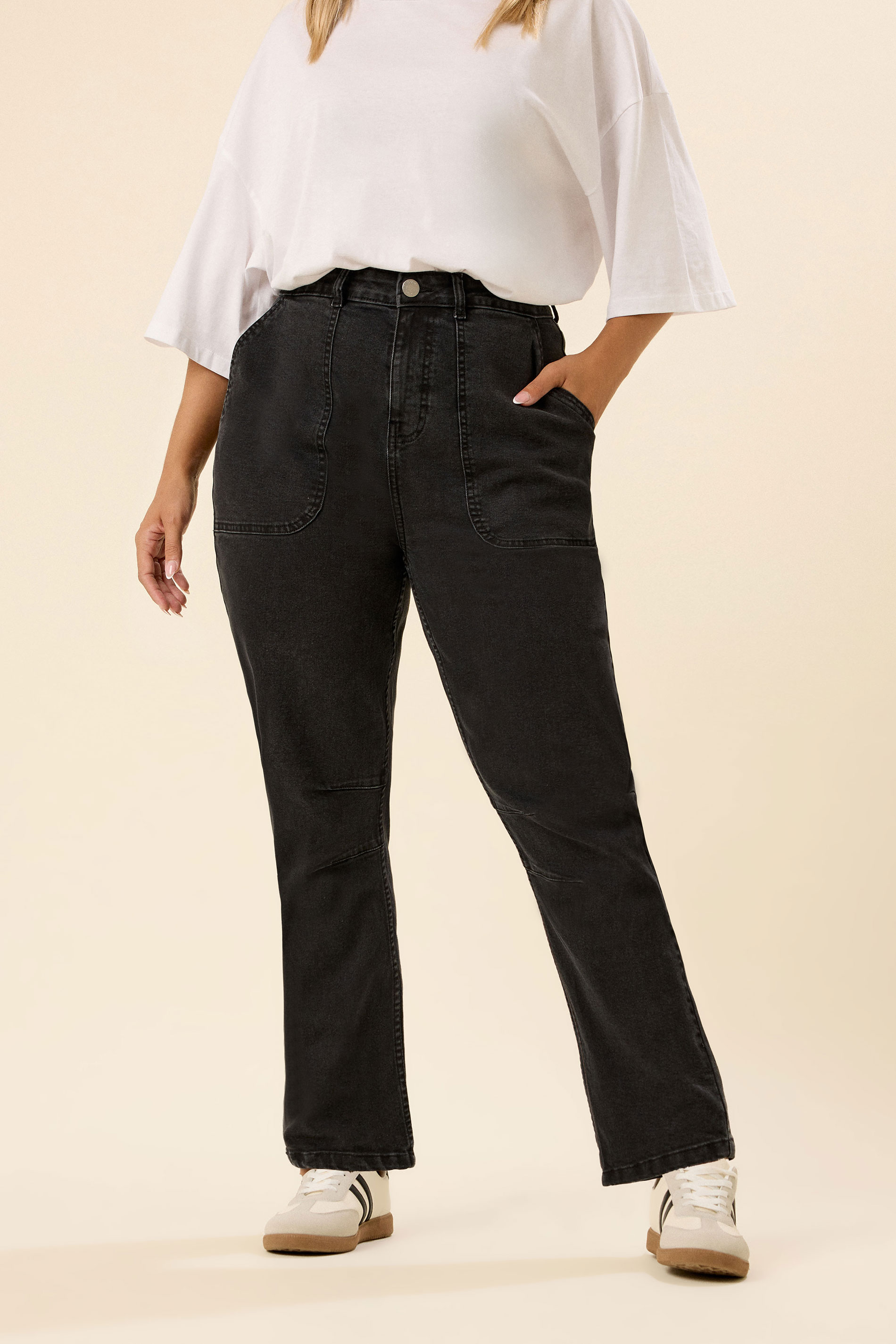 YOURS Plus Size Washed Black Slim Barrel Jeans | Yours Clothing 1
