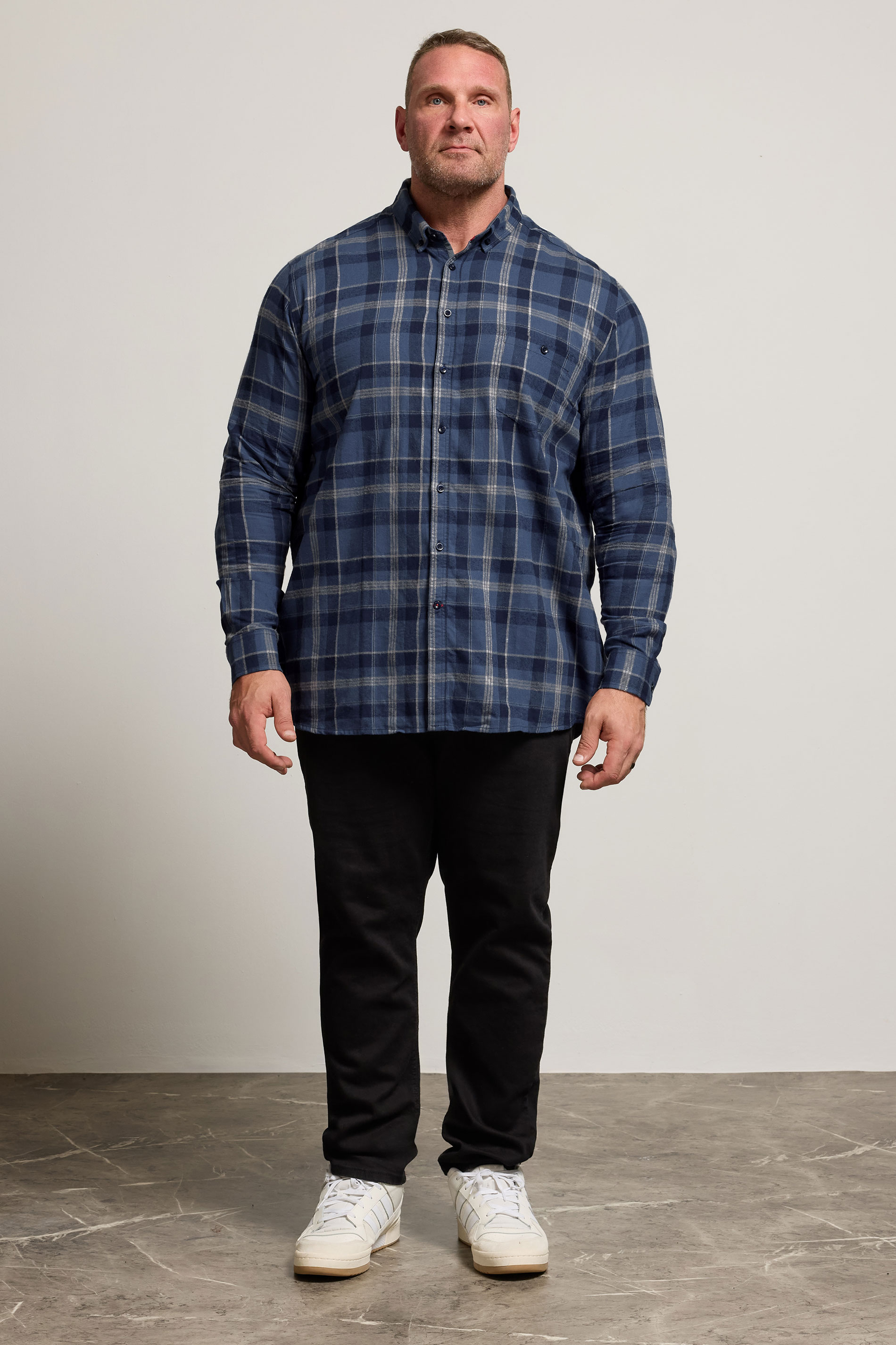D555 Big & Tall Navy Blue Check Shirt | BadRhino 1