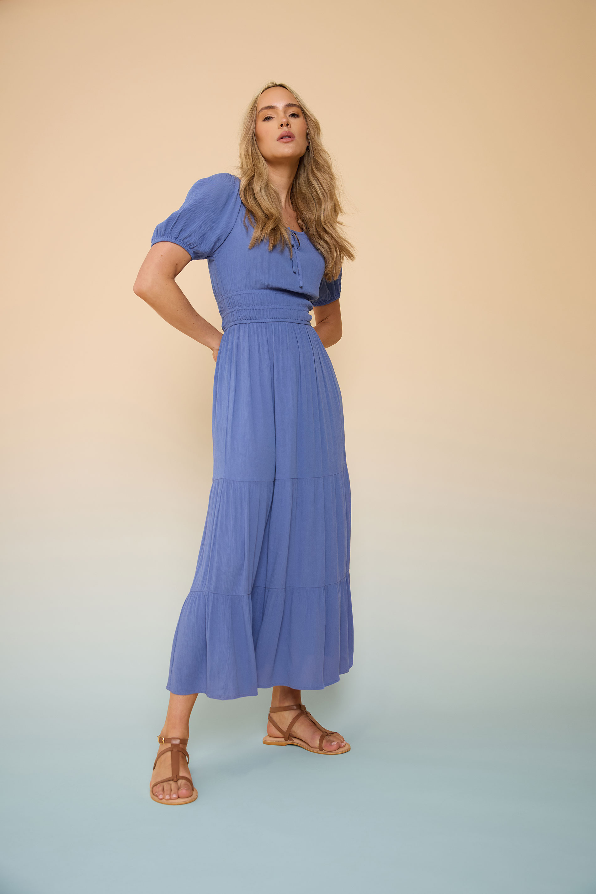 LTS Tall Blue Textured Balloon Sleeve Dress | Long Tall Sally 3