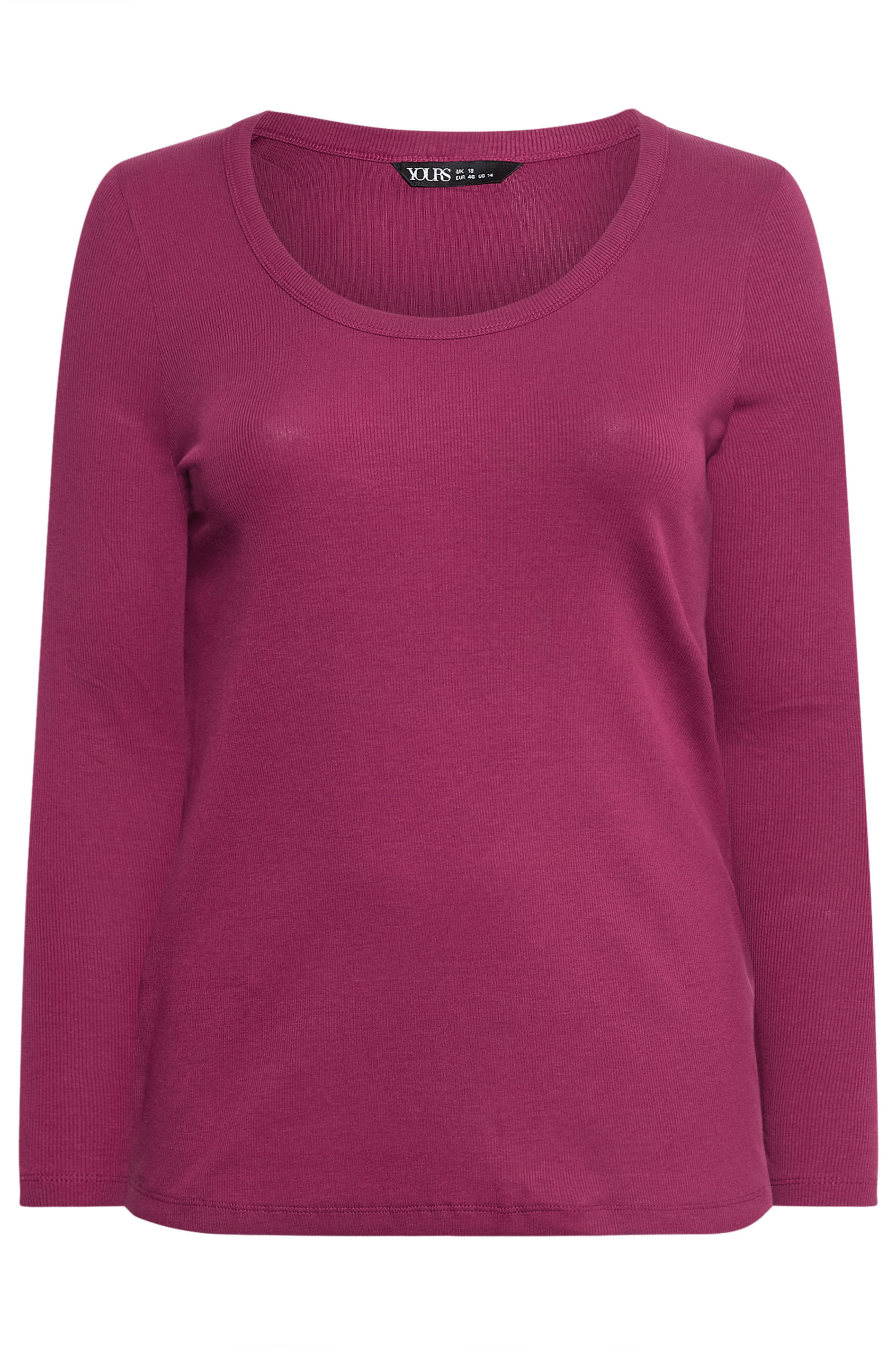 YOURS Plus Size Dark Pink Ribbed Scoop Neck Top | Yours Clothing 5