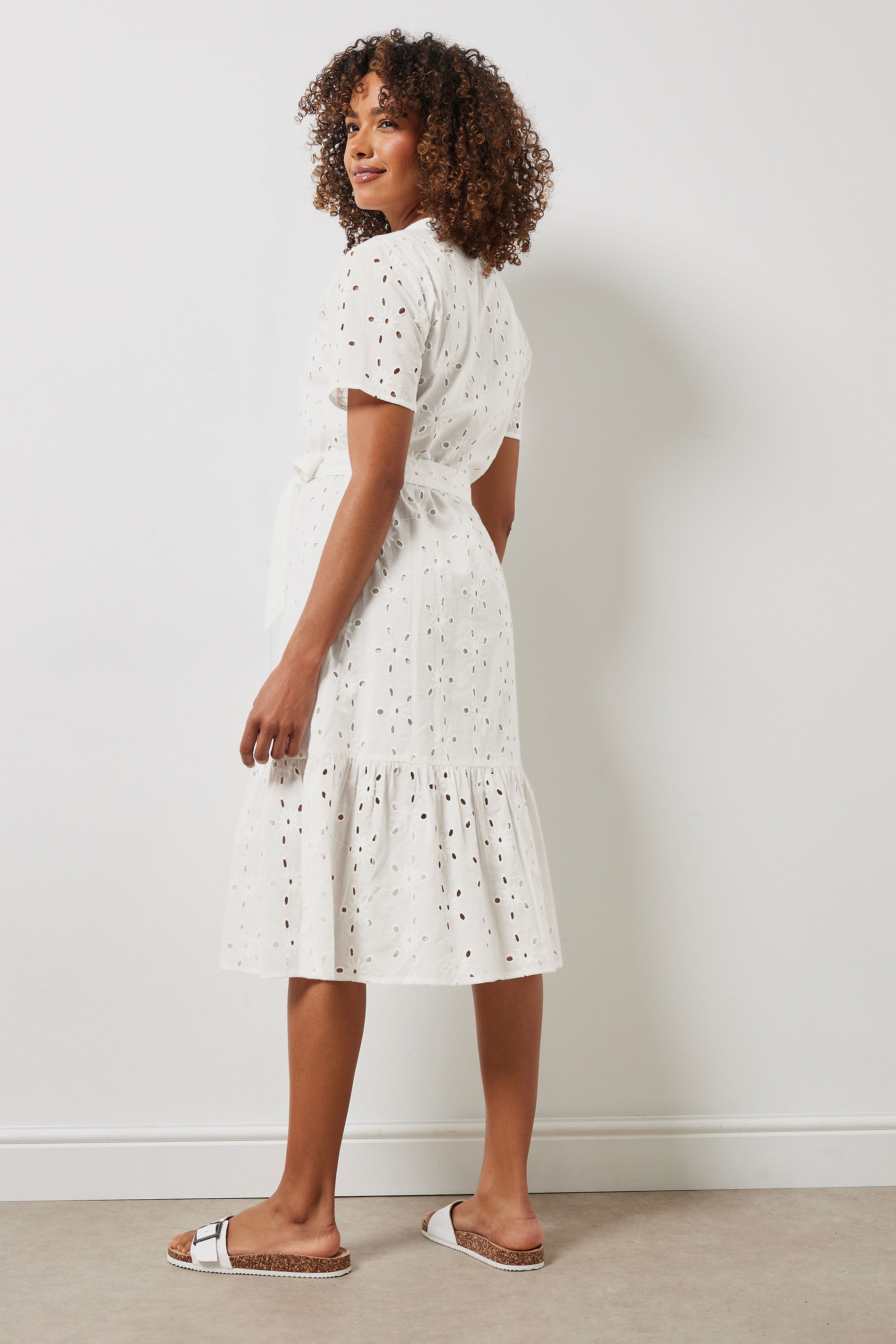 M&Co White Cotton Broderie Button Through Dress | M&Co 4