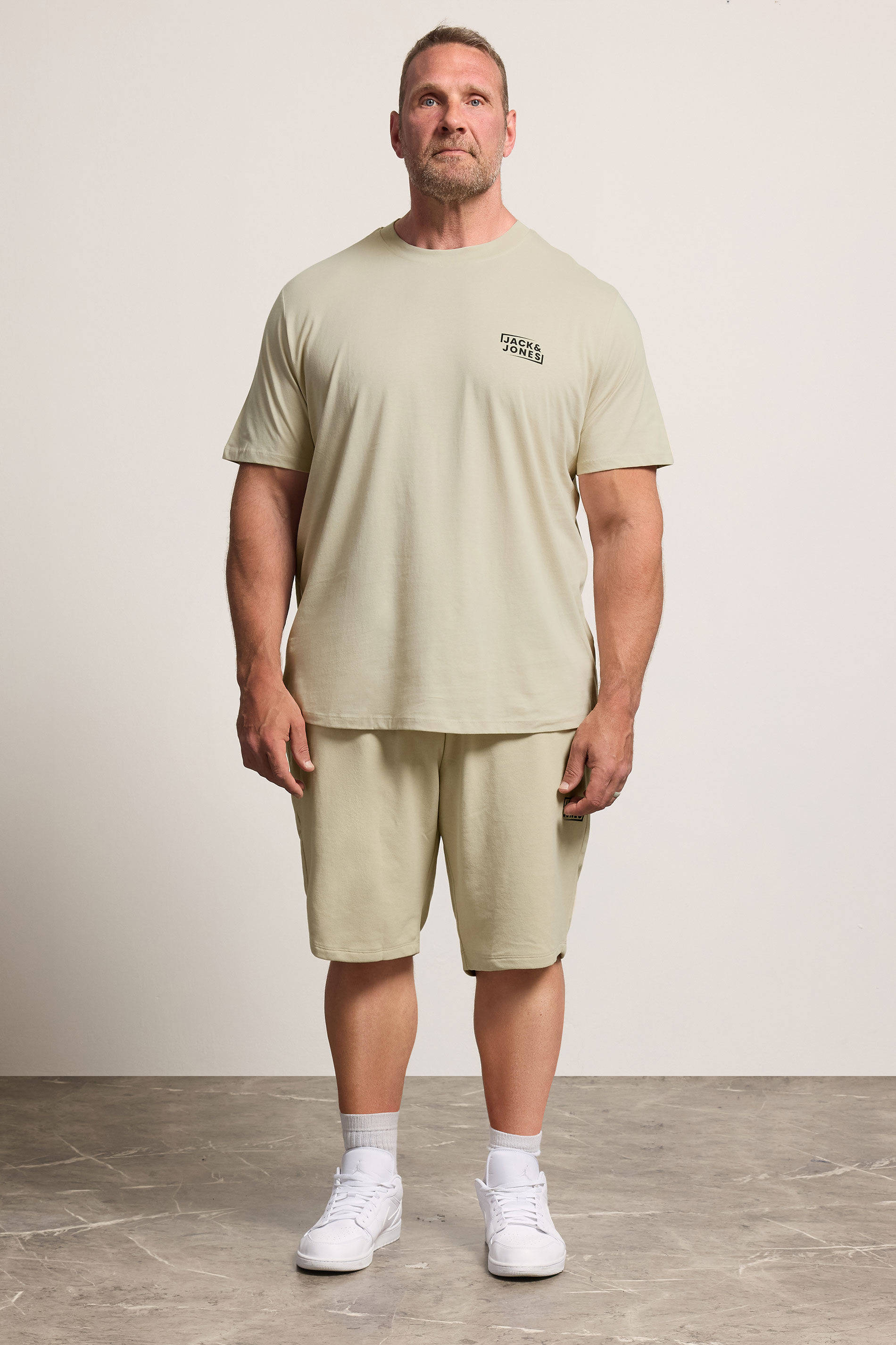 JACK & JONES Big & Tall Off-White T-Shirt & Shorts Set | BadRhino 3