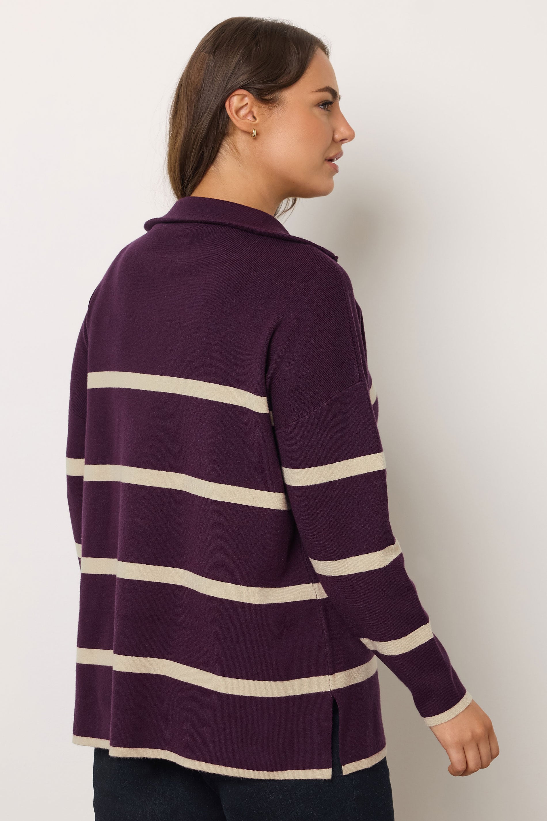 EVANS Plus Size Purple & White Stripe Quarter Zip Jumper | Evans  5