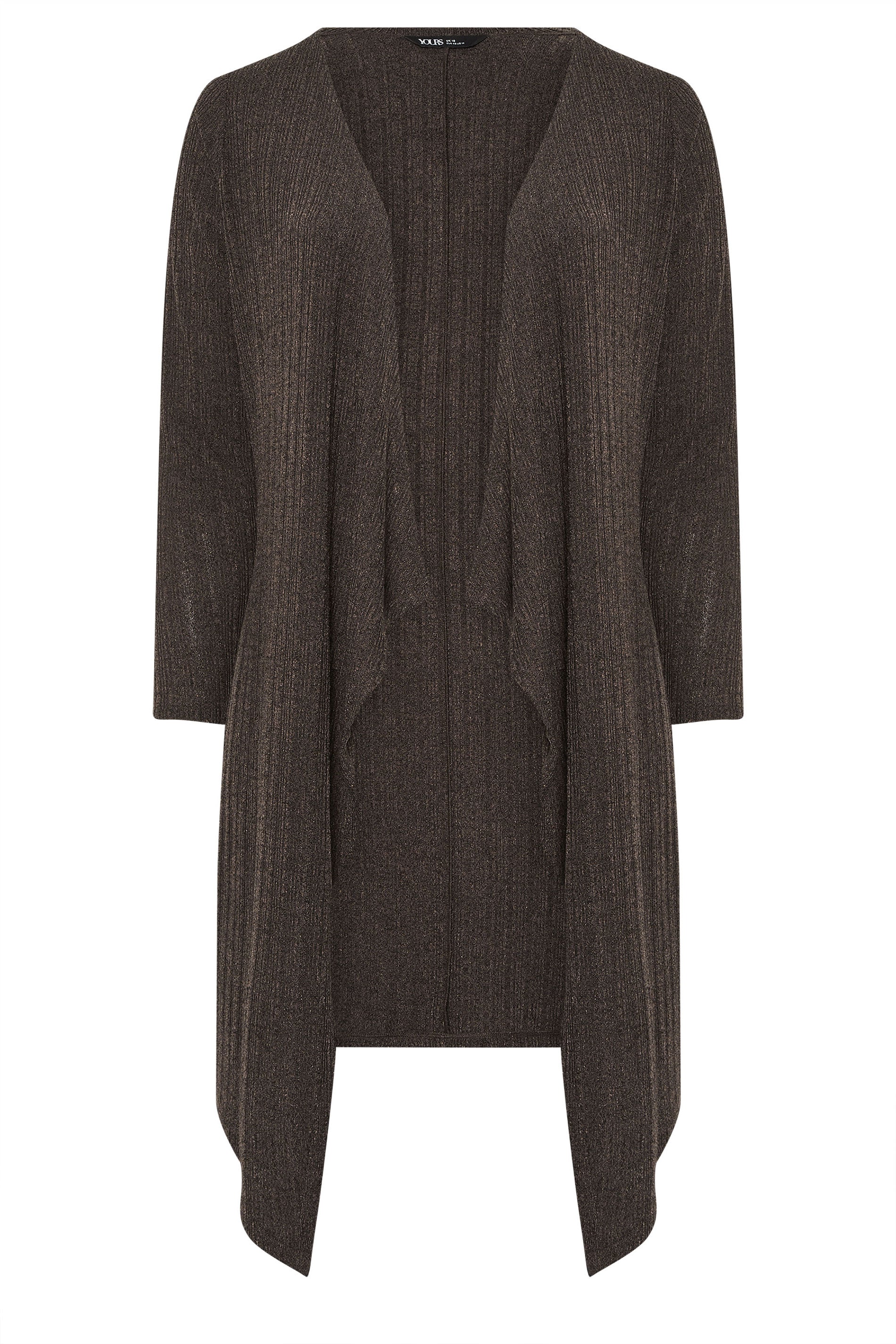 YOURS Plus Size Chocolate Brown Ribbed Midaxi Waterfall Cardigan | Yours Clothing 5