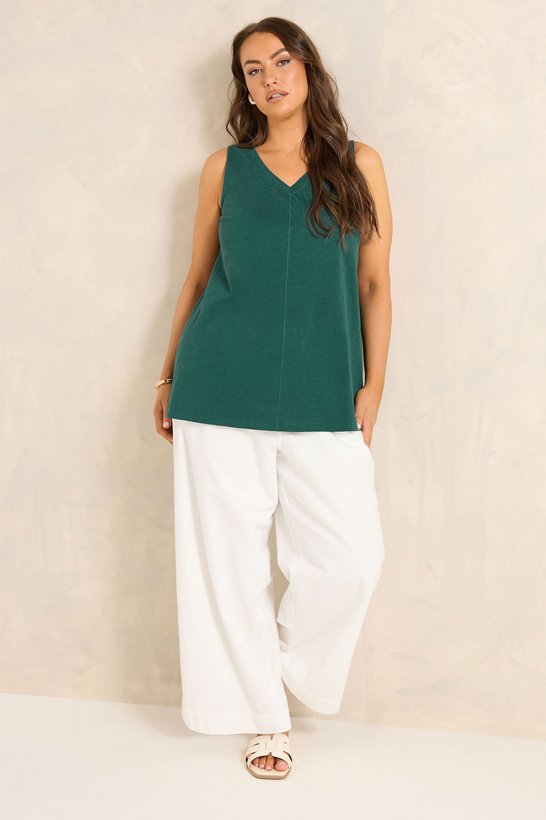 EVANS Plus Size Teal Green Premium Cotton Vest Top | Evans 1