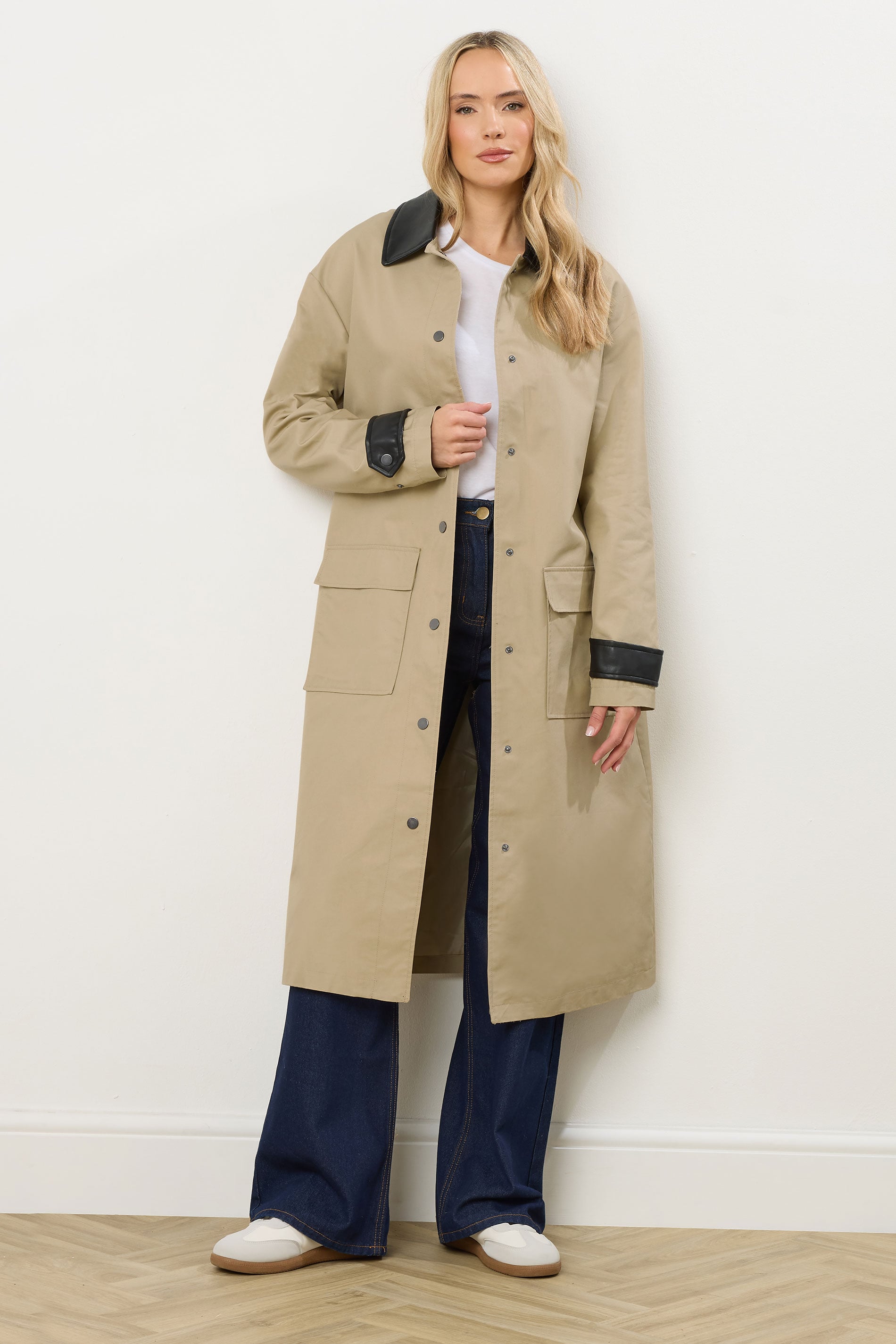 LTS Tall Stone Brown Cotton Longline Car Coat | Long Tall Sally 3